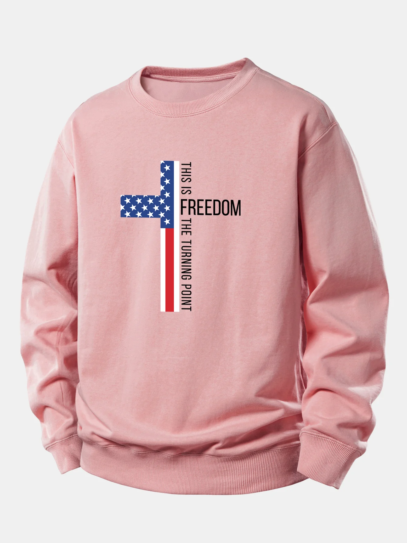 Freedom American Flag Cross Print Relax Fit Sweatshirt - Image 3