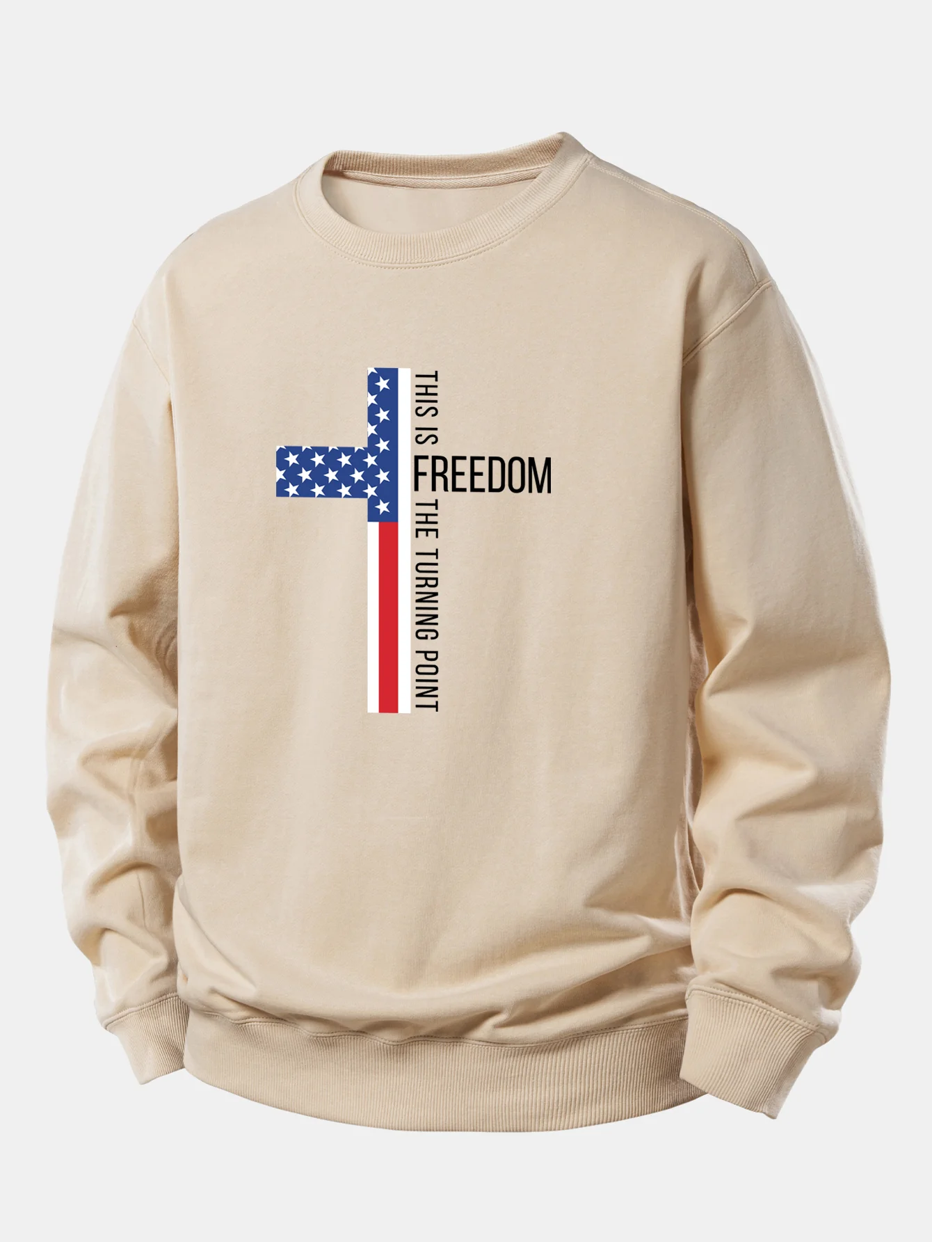 Freedom American Flag Cross Print Relax Fit Sweatshirt - Image 4