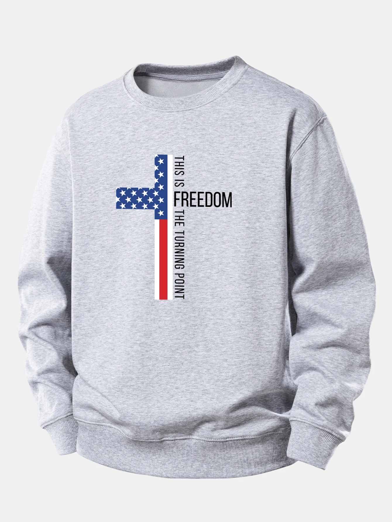 Freedom American Flag Cross Print Relax Fit Sweatshirt - Image 5