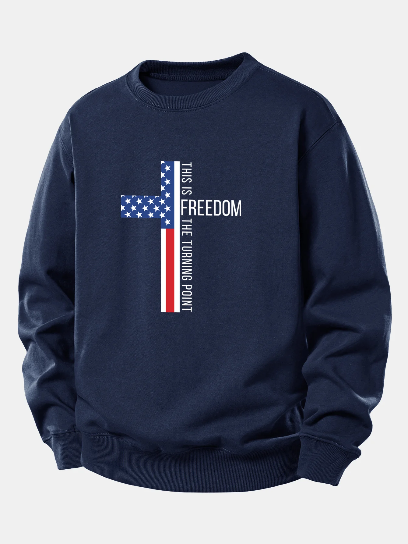Freedom American Flag Cross Print Relax Fit Sweatshirt - Image 6