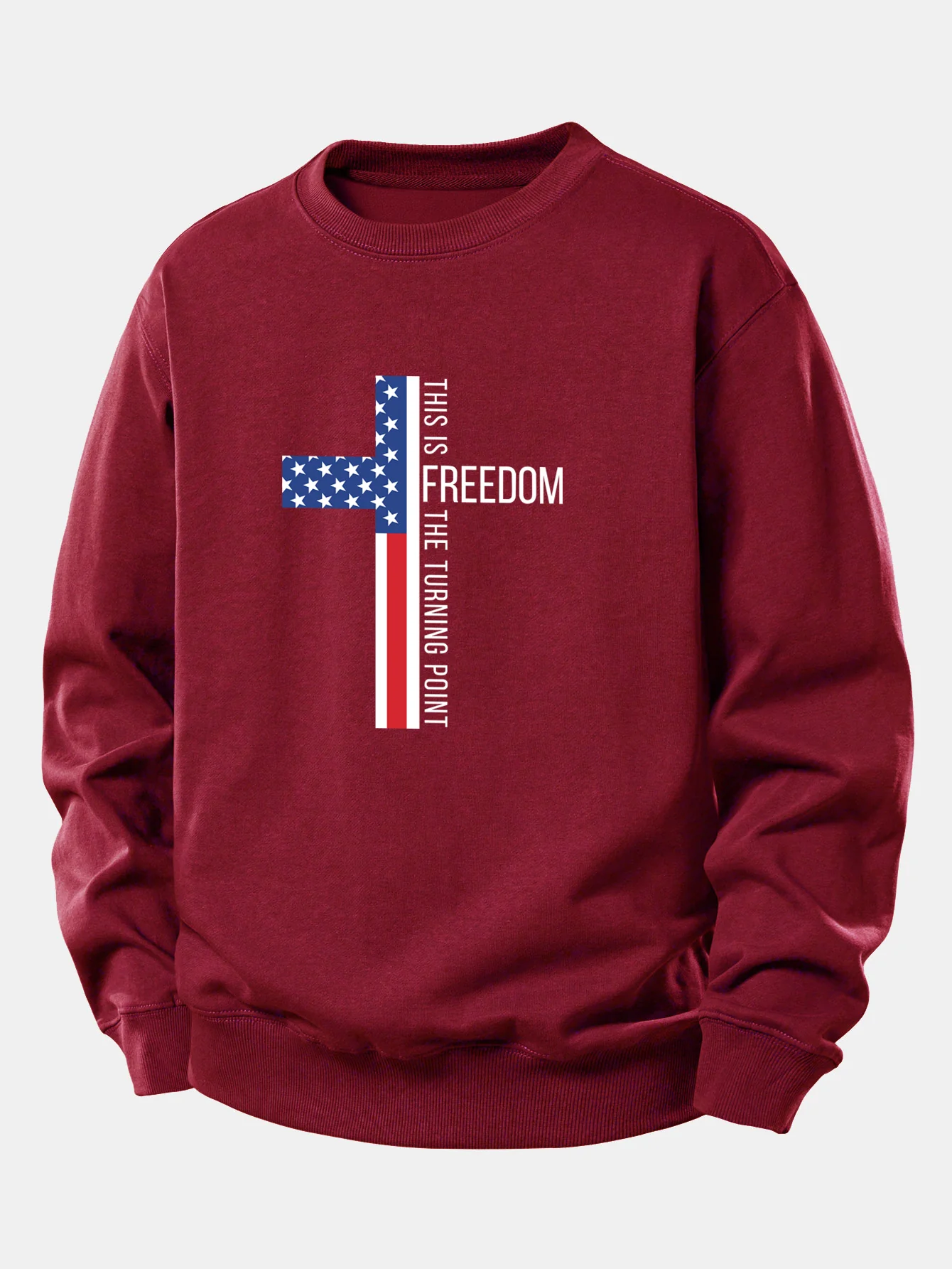 Freedom American Flag Cross Print Relax Fit Sweatshirt - Image 7