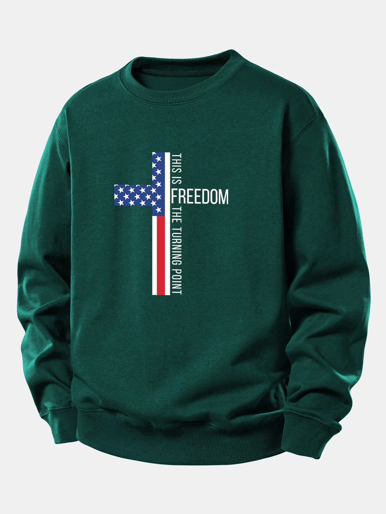 Freedom American Flag Cross Print Relax Fit Sweatshirt - Image 9