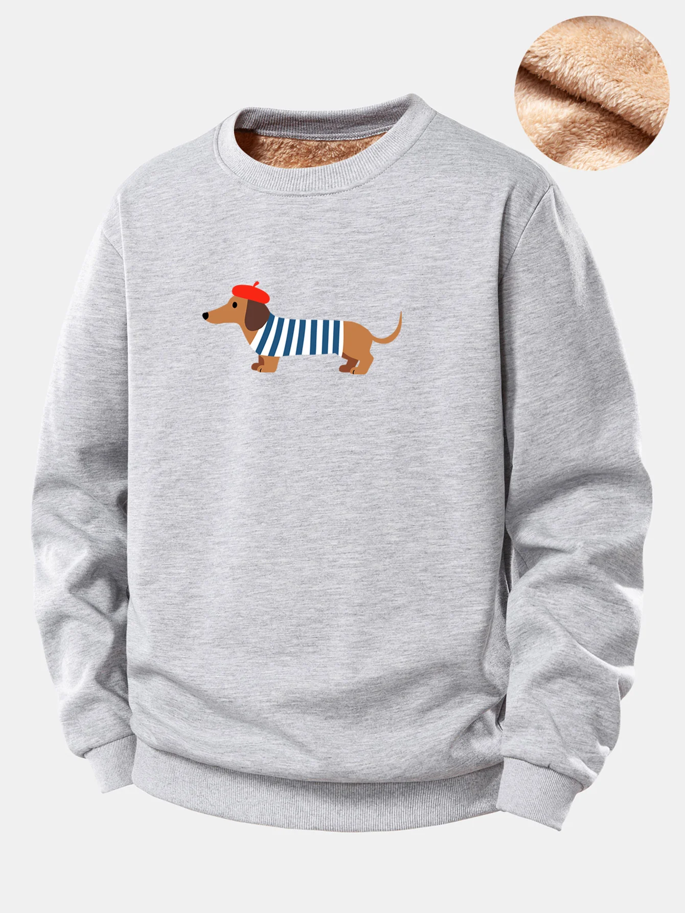 French Dachshund Print Teddy Fleece Lined Sweatshirt - Image 2