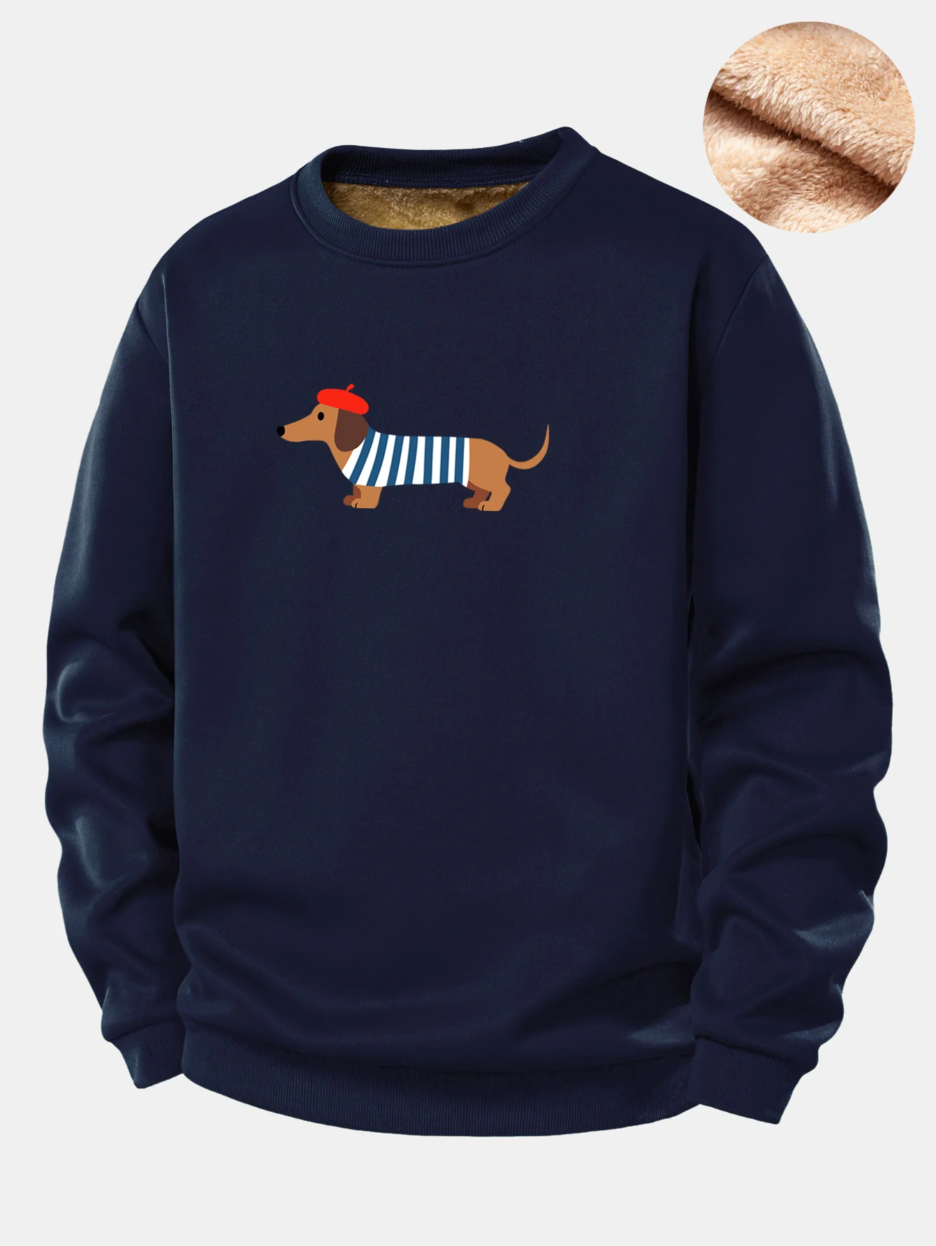 French Dachshund Print Teddy Fleece Lined Sweatshirt - Image 3