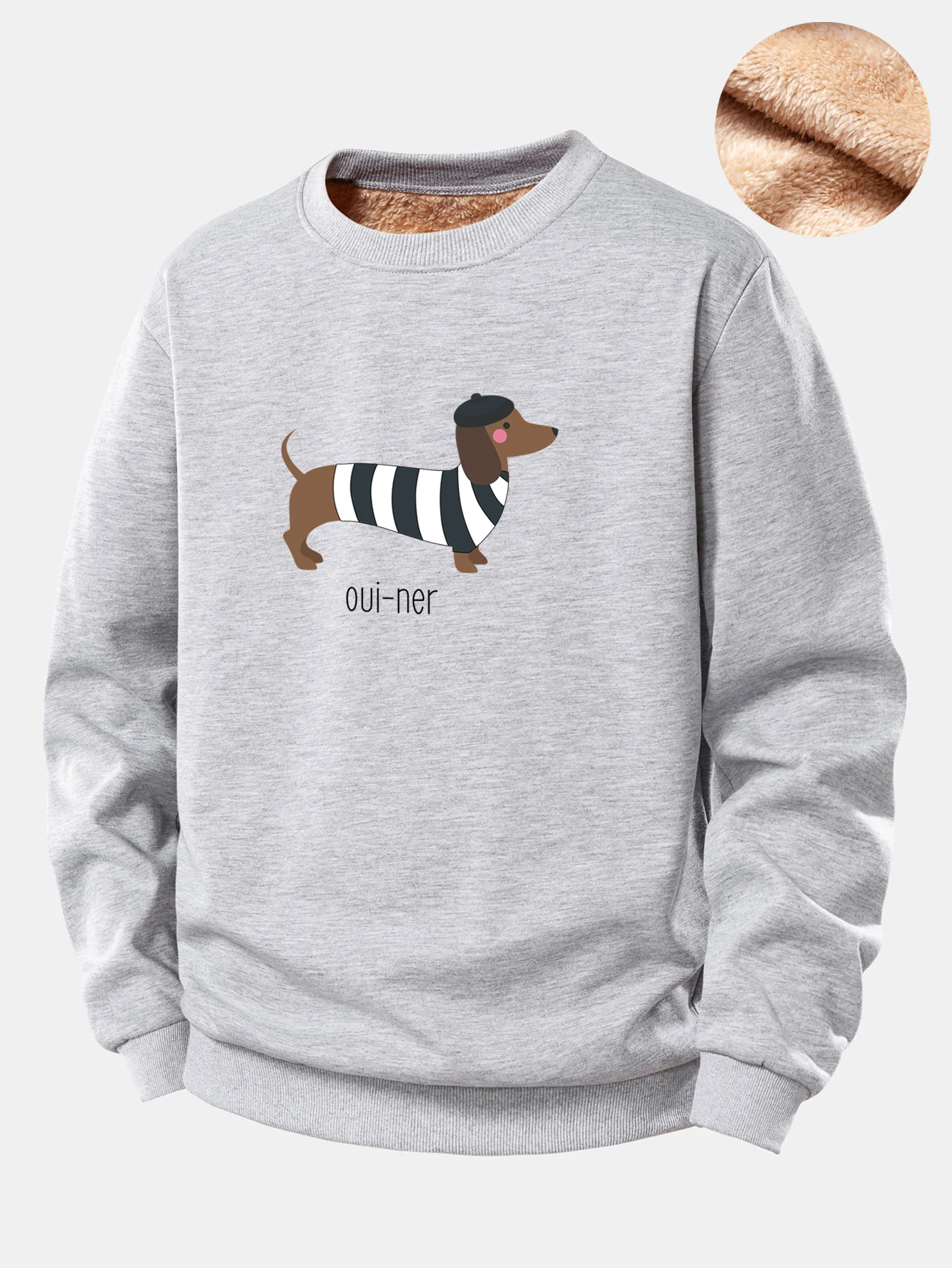 French Dachshund Print Teddy Fleece Lined Sweatshirt - Image 2