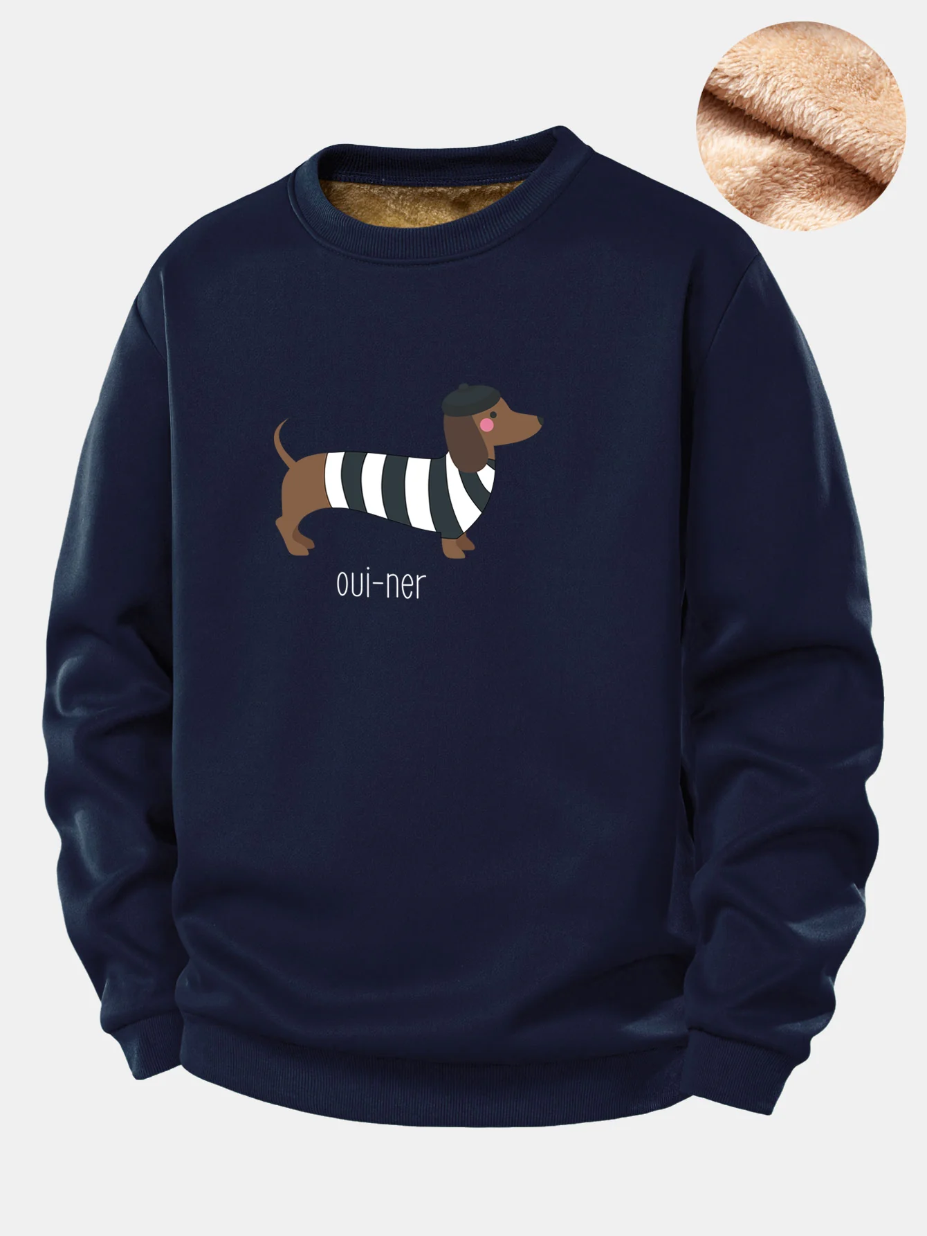 French Dachshund Print Teddy Fleece Lined Sweatshirt - Image 4