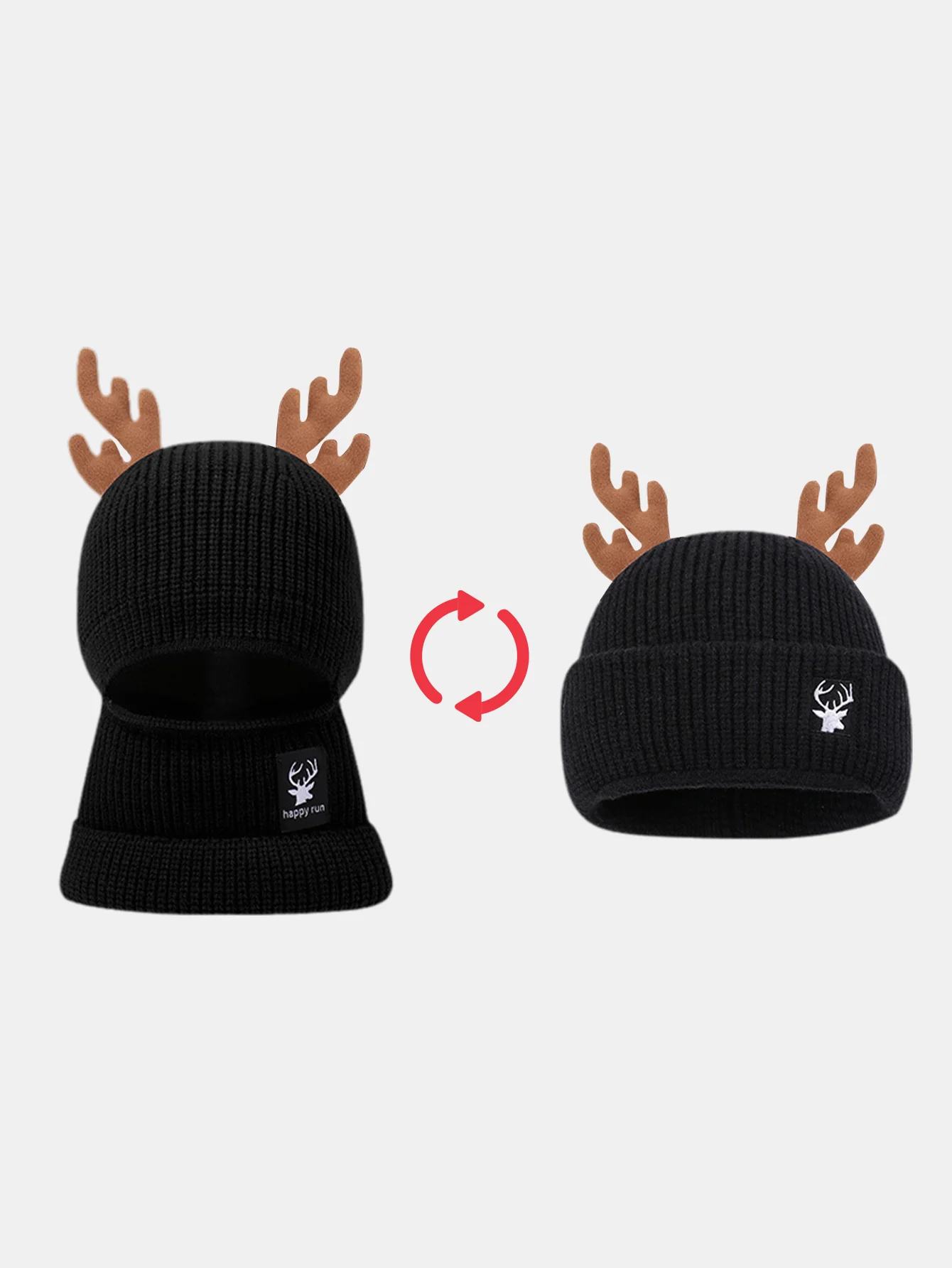 Funky Reindeer Festive Design Warm Winter Beanie Hat With Face Mask - Image 2