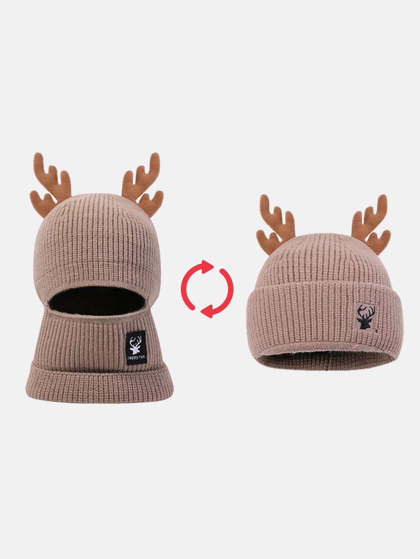 Funky Reindeer Festive Design Warm Winter Beanie Hat With Face Mask - Image 3