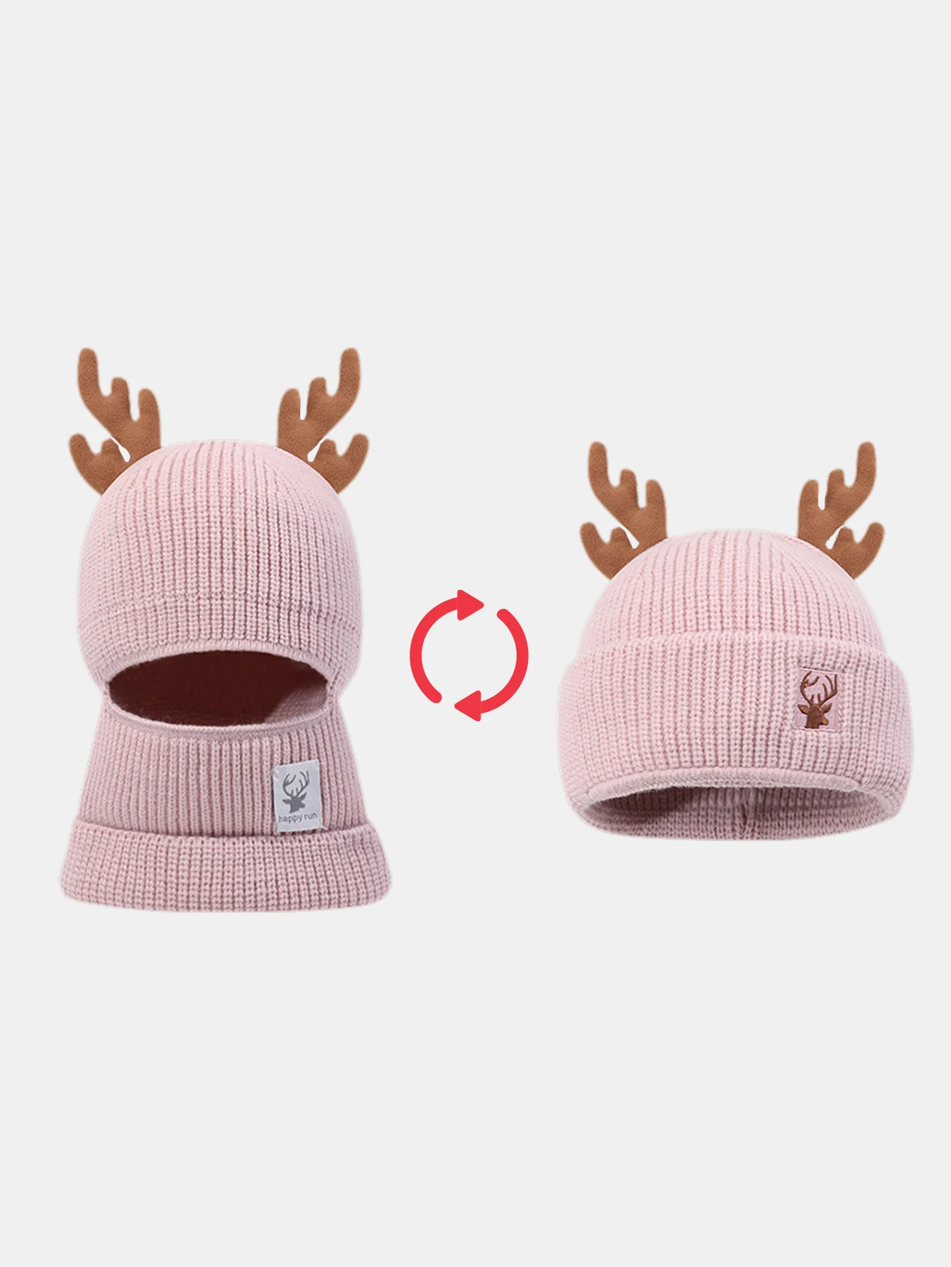 Funky Reindeer Festive Design Warm Winter Beanie Hat With Face Mask - Image 4