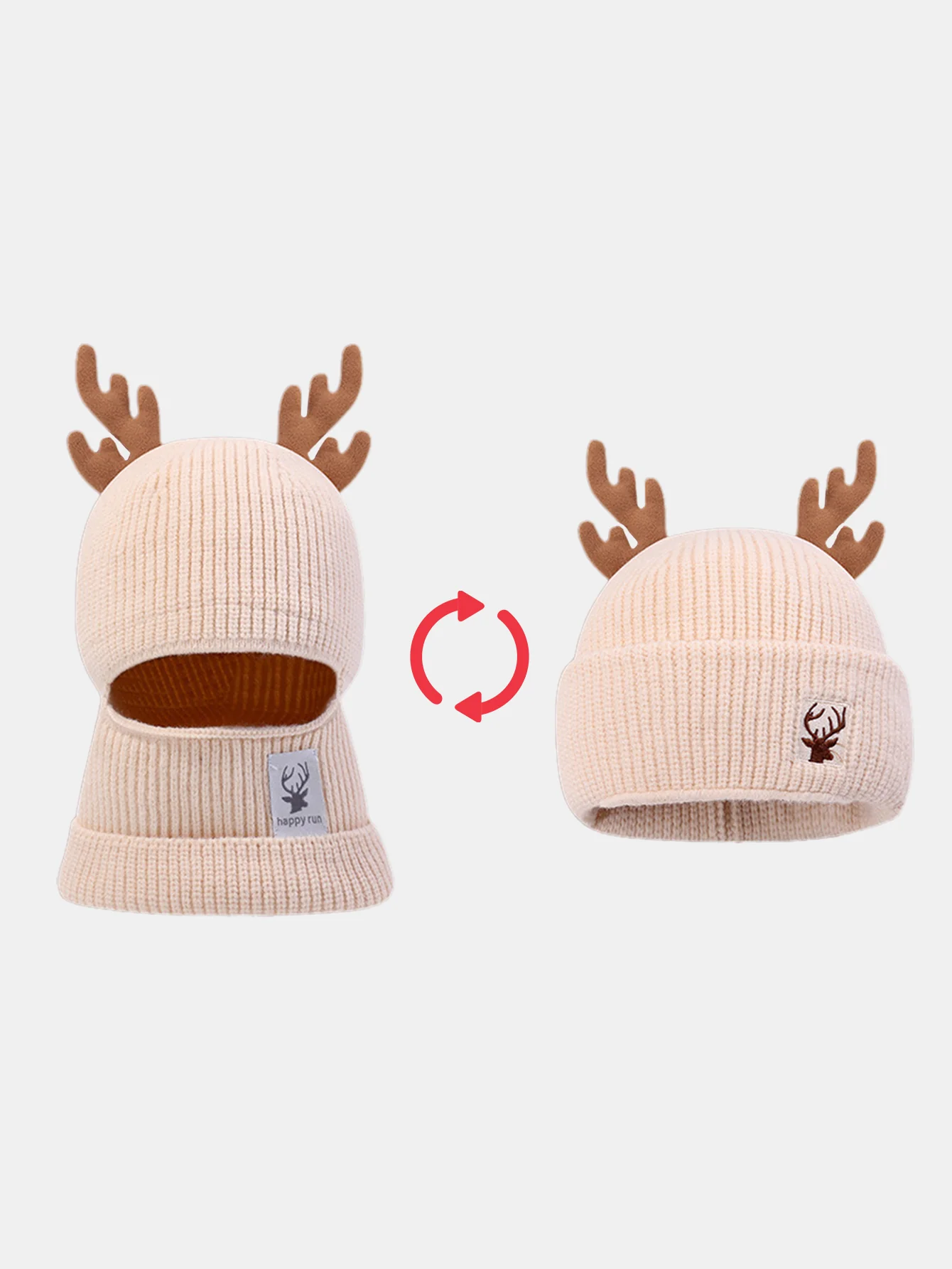 Funky Reindeer Festive Design Warm Winter Beanie Hat With Face Mask - Image 5
