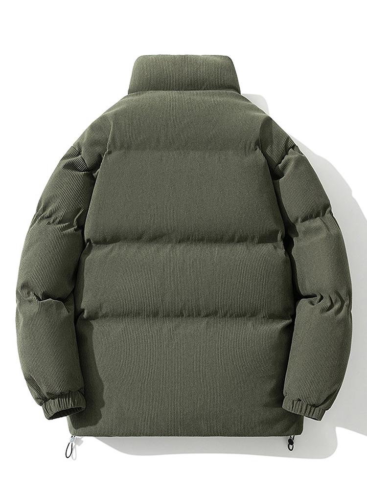 Funnel Neck Corduroy Puffer Coat - Image 2