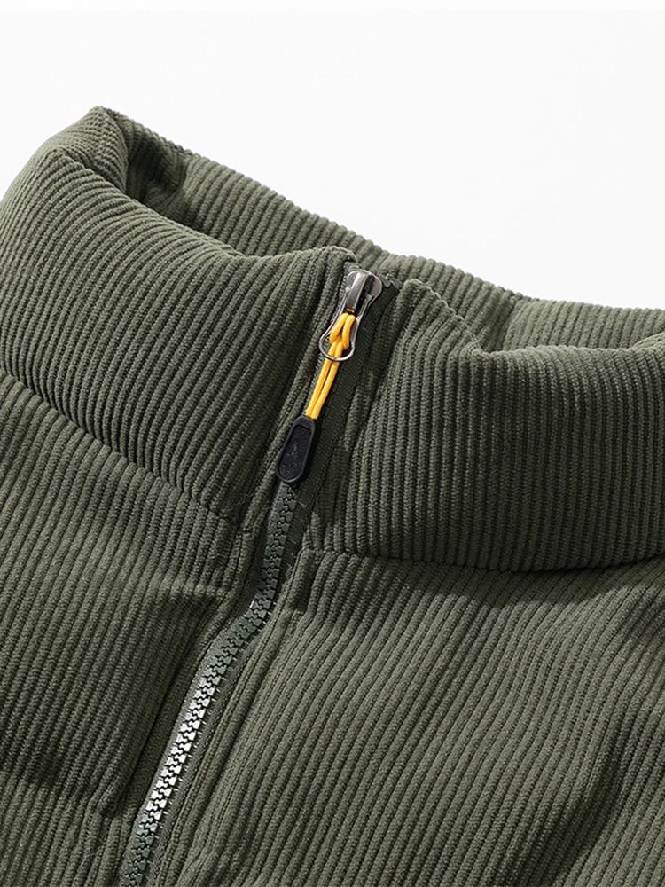 Funnel Neck Corduroy Puffer Coat - Image 3