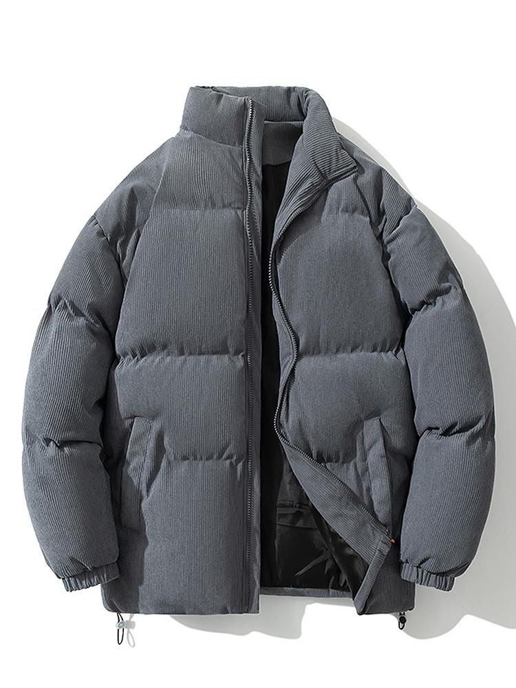 Funnel Neck Corduroy Puffer Coat - Image 4