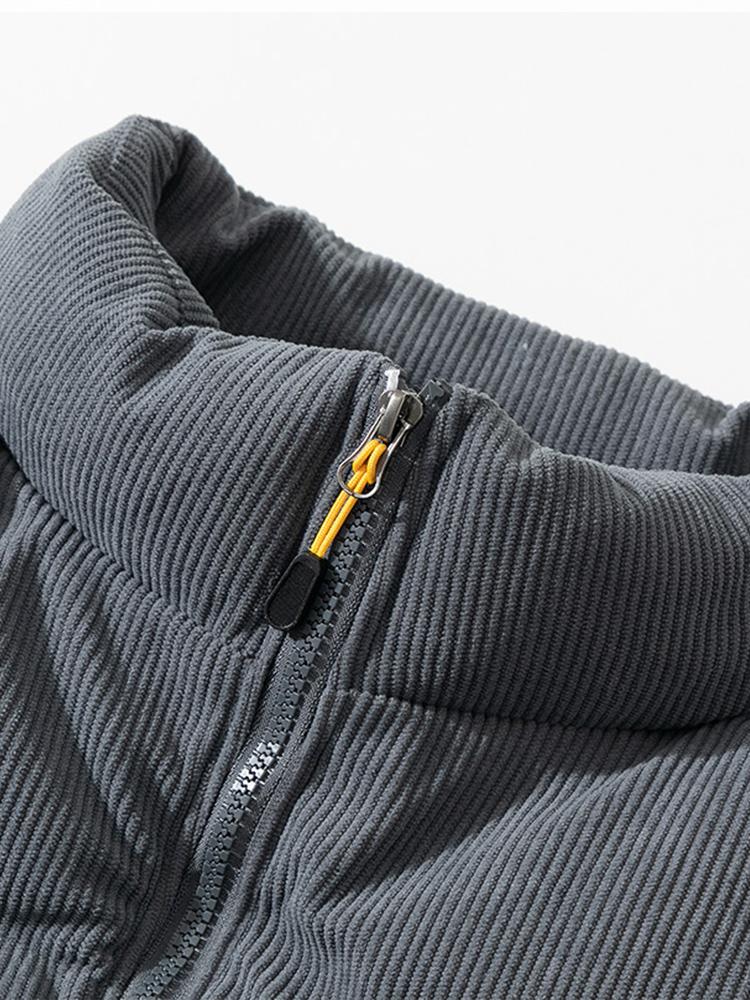 Funnel Neck Corduroy Puffer Coat - Image 6