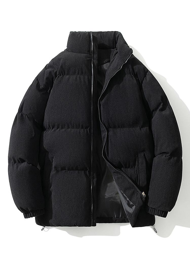 Funnel Neck Corduroy Puffer Coat - Image 7
