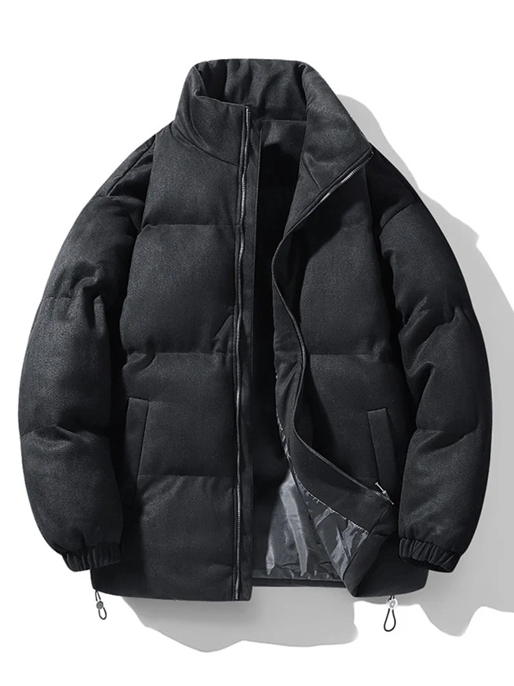 Funnel Neck Faux Suede Puffer Coat - Image 3