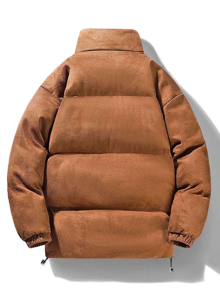 Funnel Neck Faux Suede Puffer Coat - Image 4