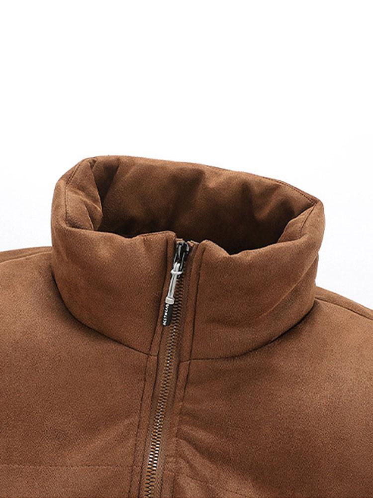 Funnel Neck Faux Suede Puffer Coat - Image 5