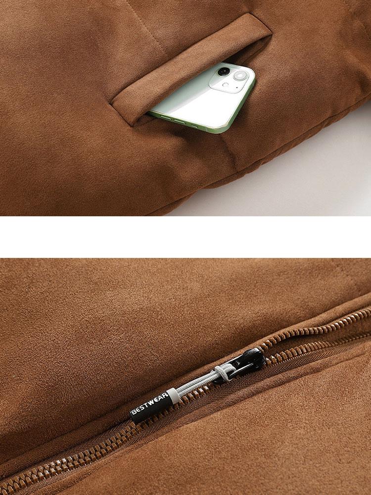 Funnel Neck Faux Suede Puffer Coat - Image 6