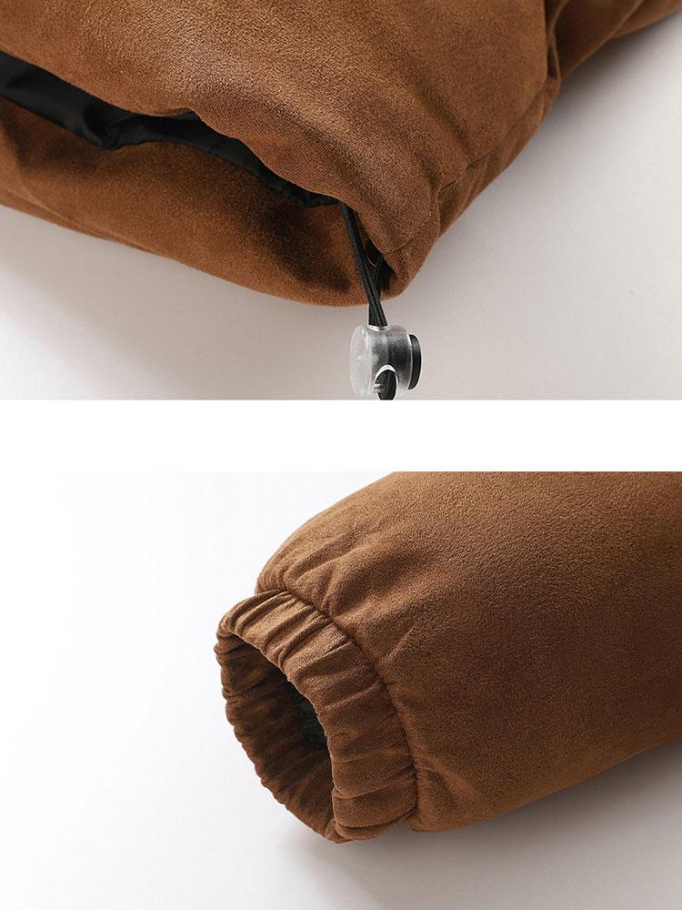 Funnel Neck Faux Suede Puffer Coat - Image 8