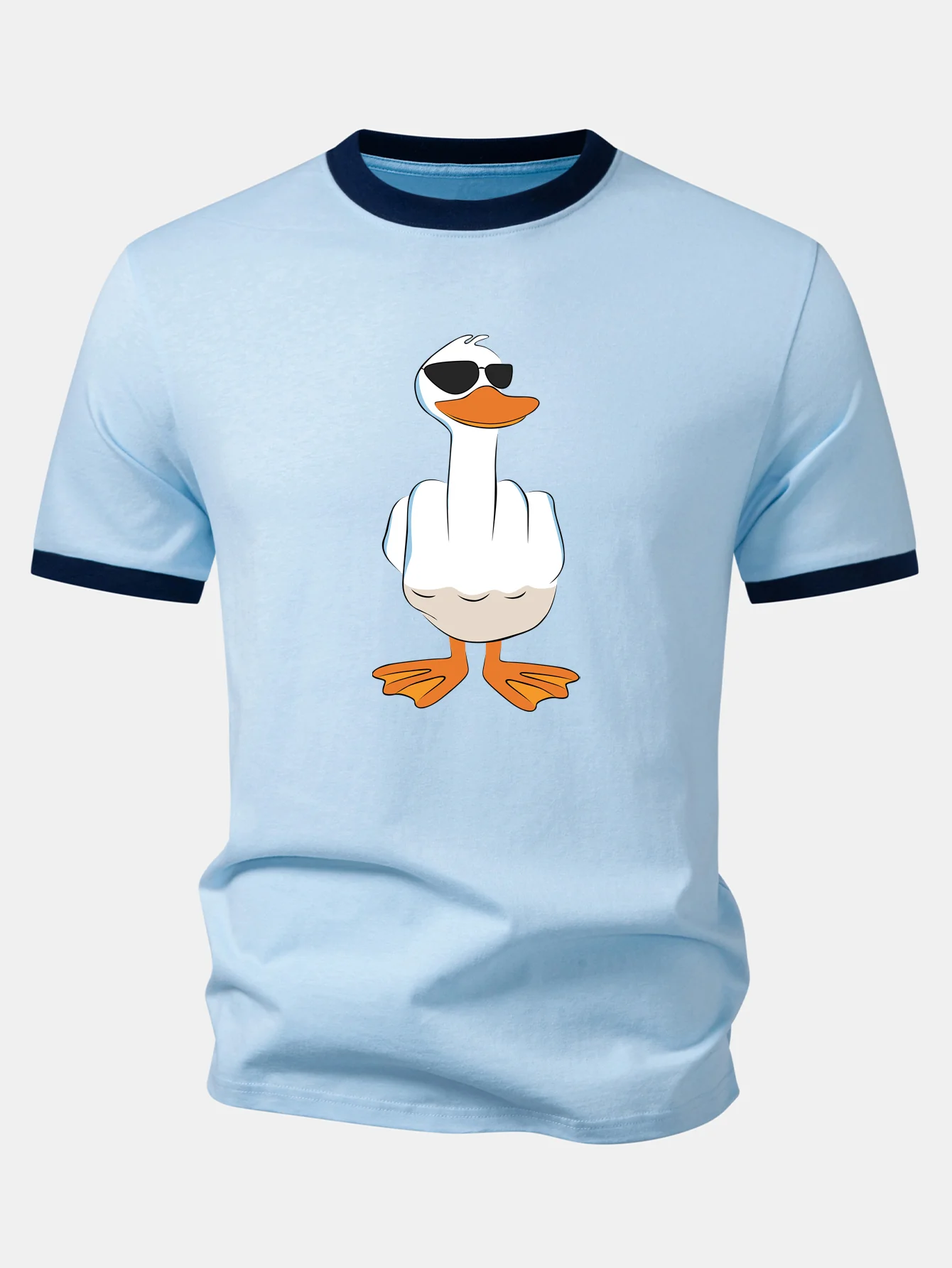 Funny Middle Finger Duck Print Contrast Ringer T-Shirt - Image 4