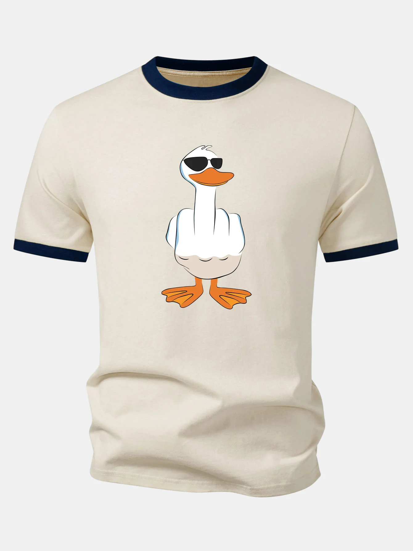 Funny Middle Finger Duck Print Contrast Ringer T-Shirt - Image 5