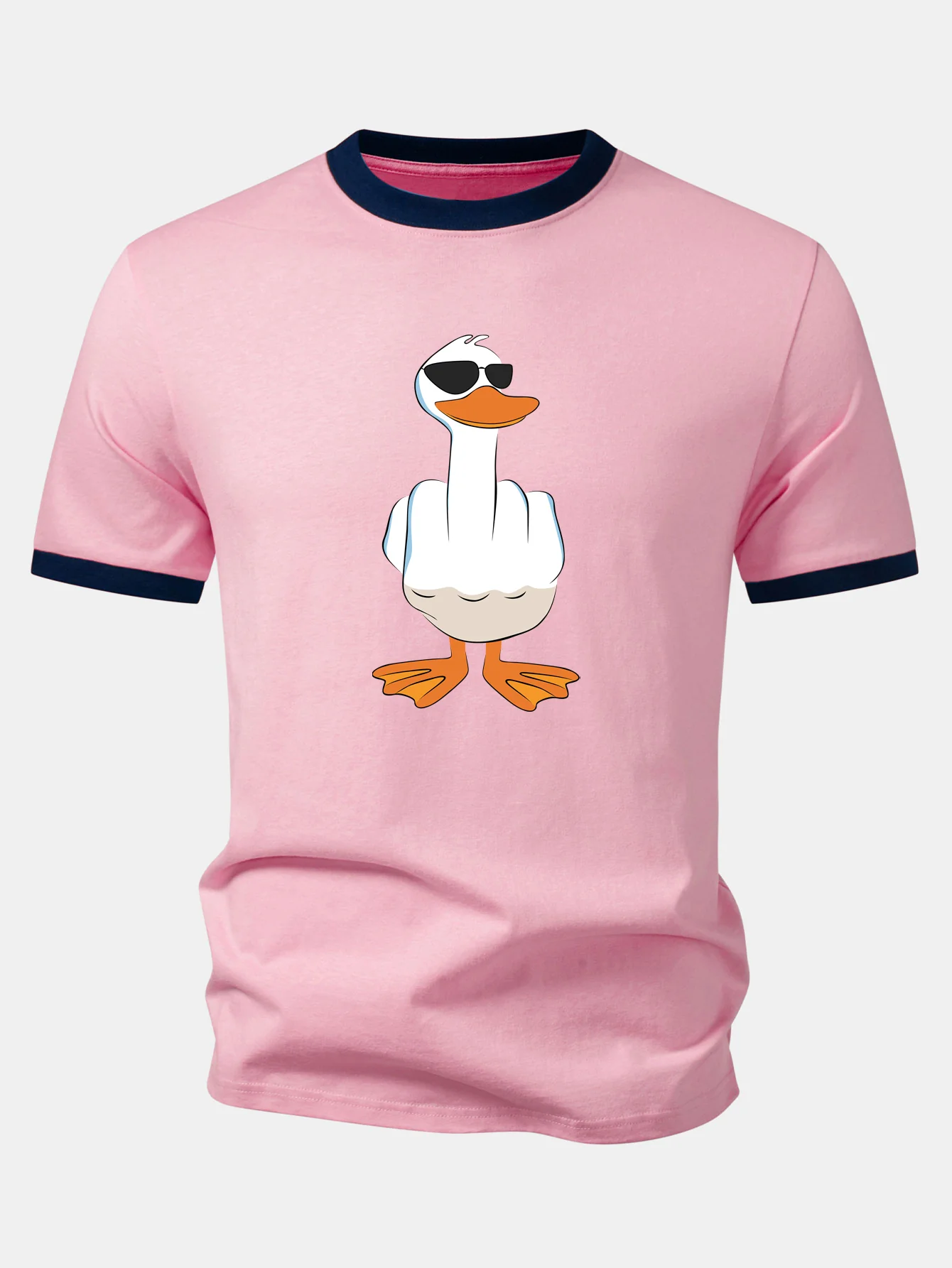 Funny Middle Finger Duck Print Contrast Ringer T-Shirt - Image 6