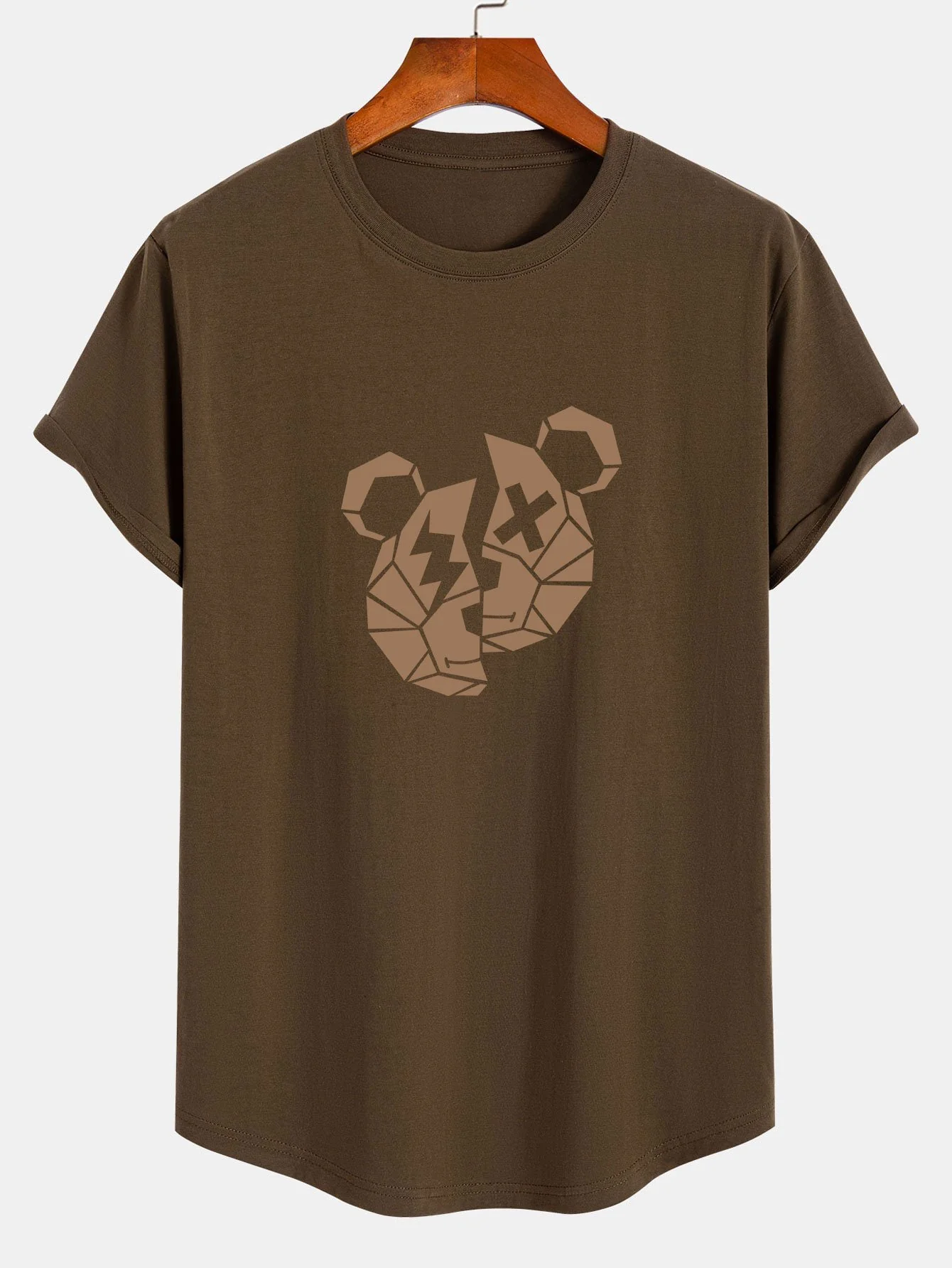 Geometrischer Bärenprint Baumwoll-T-Shirt mit abgerundetem Saum - Image 3