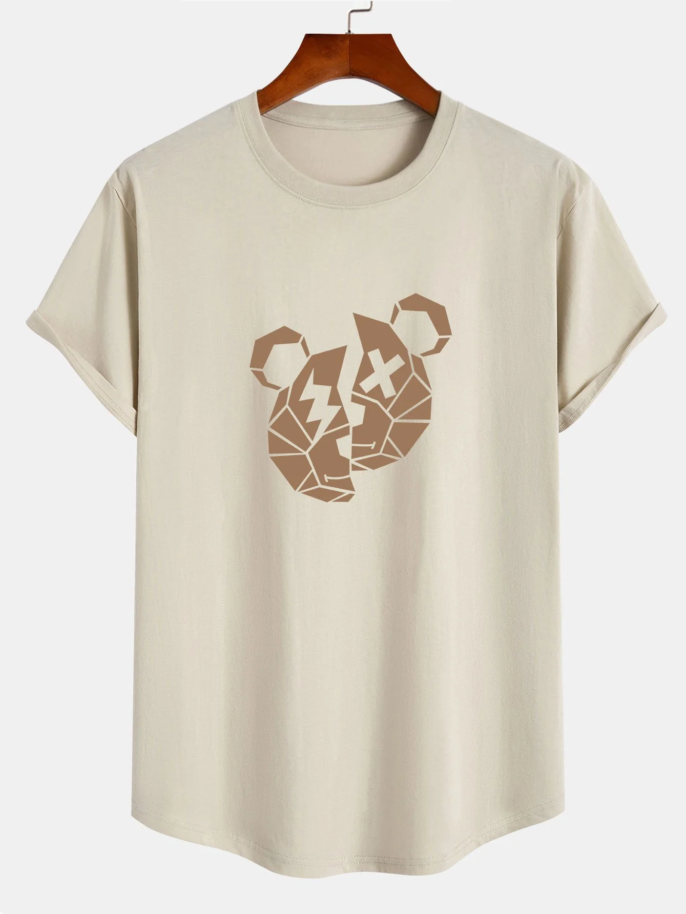 Geometrischer Bärenprint Baumwoll-T-Shirt mit abgerundetem Saum - Image 5
