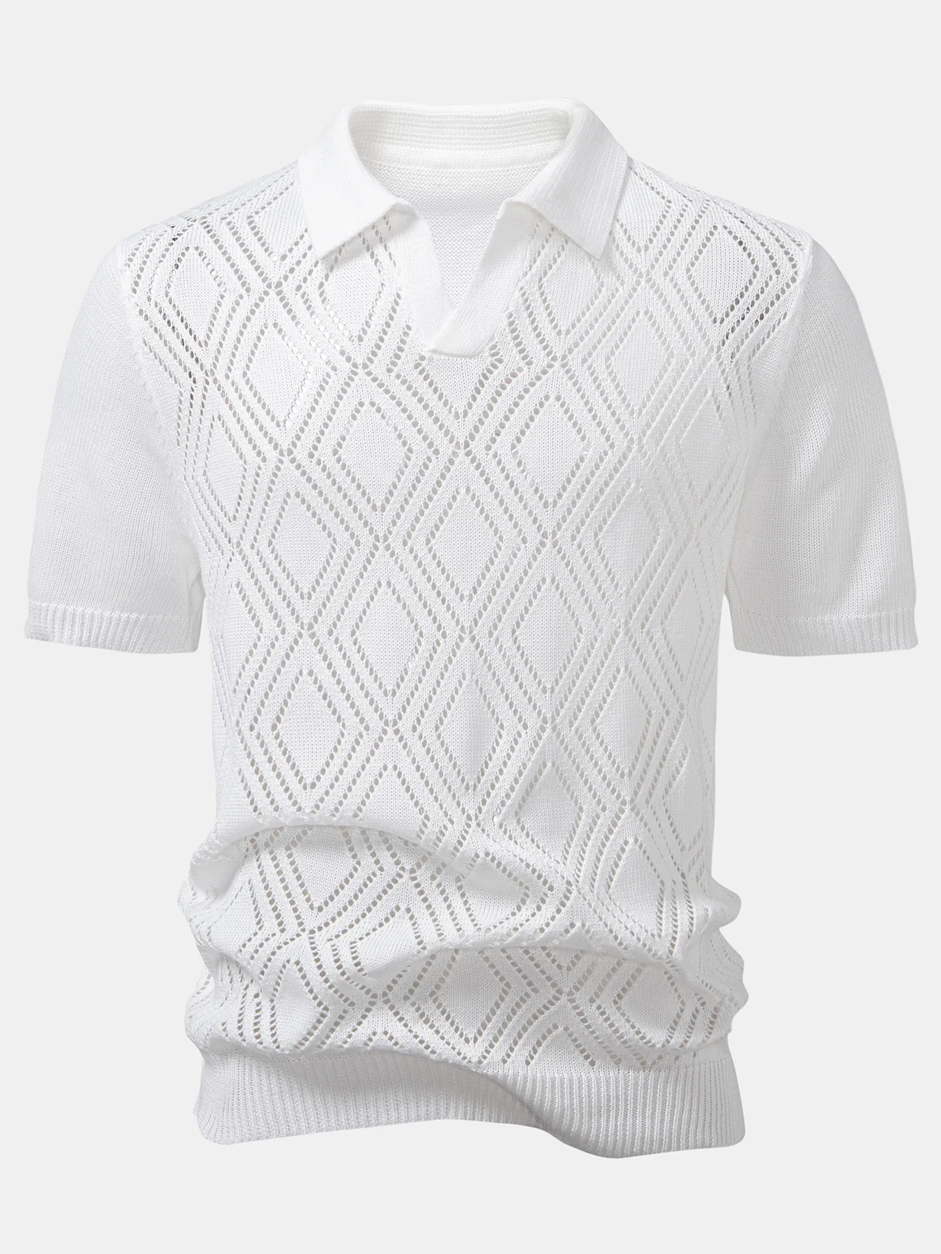 Geometrisches Häkel-Poloshirts mit V-Ausschnitt & Leinenhose mit geradem Bein - Image 2