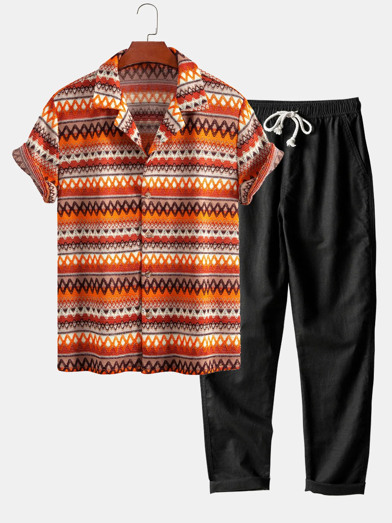 Geometrisches Kubanisches Hemd & Gerade Beinform Leinenhose - Image 2