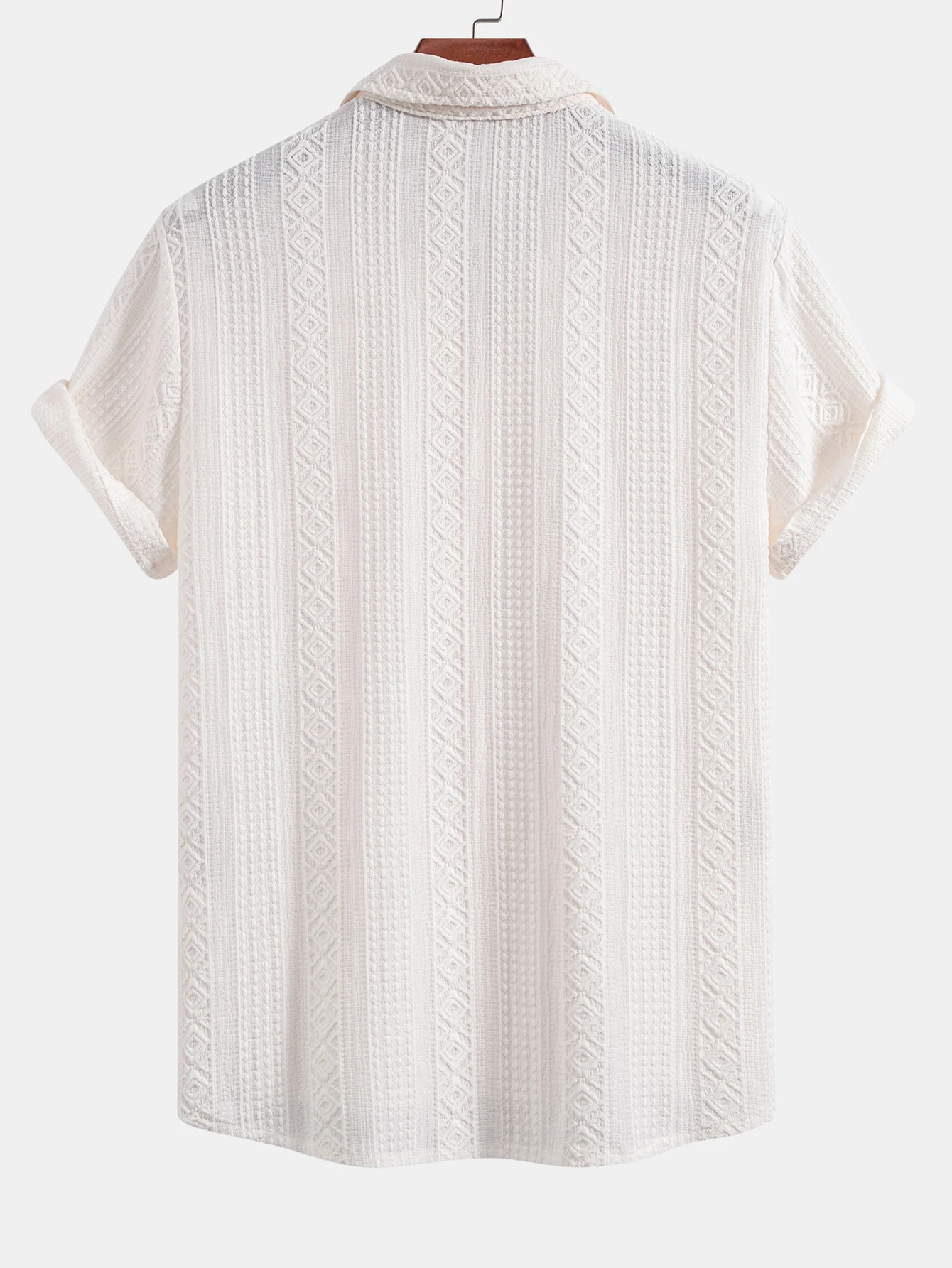 Geometric Jacquard Button Up Shirt & Crinkle Textured Drawstring 5" Shorts - Image 8