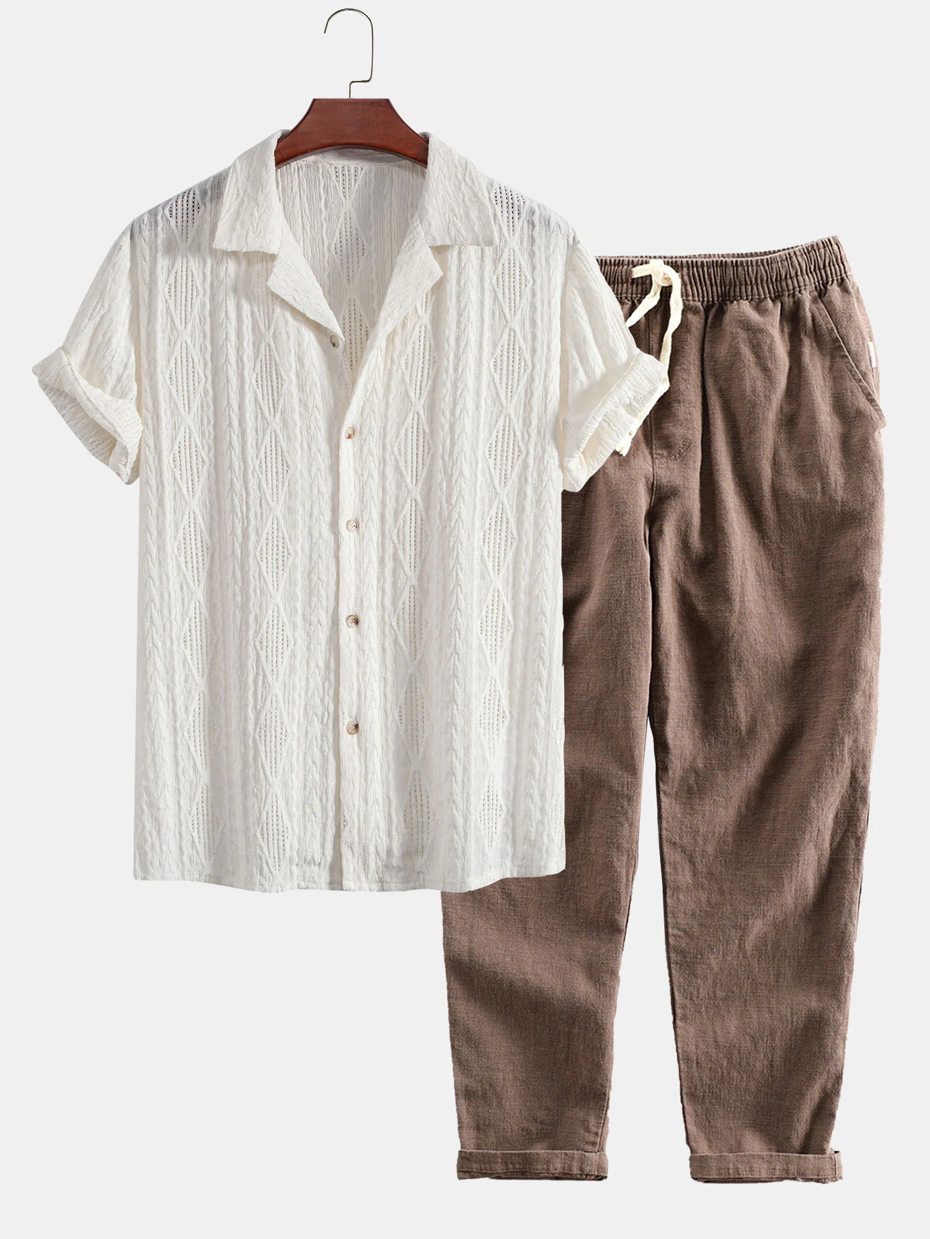 Geometrisches Jacquard-Cuban-Shirt & Leinen-Baumwoll-Mix Cropped-Hosen