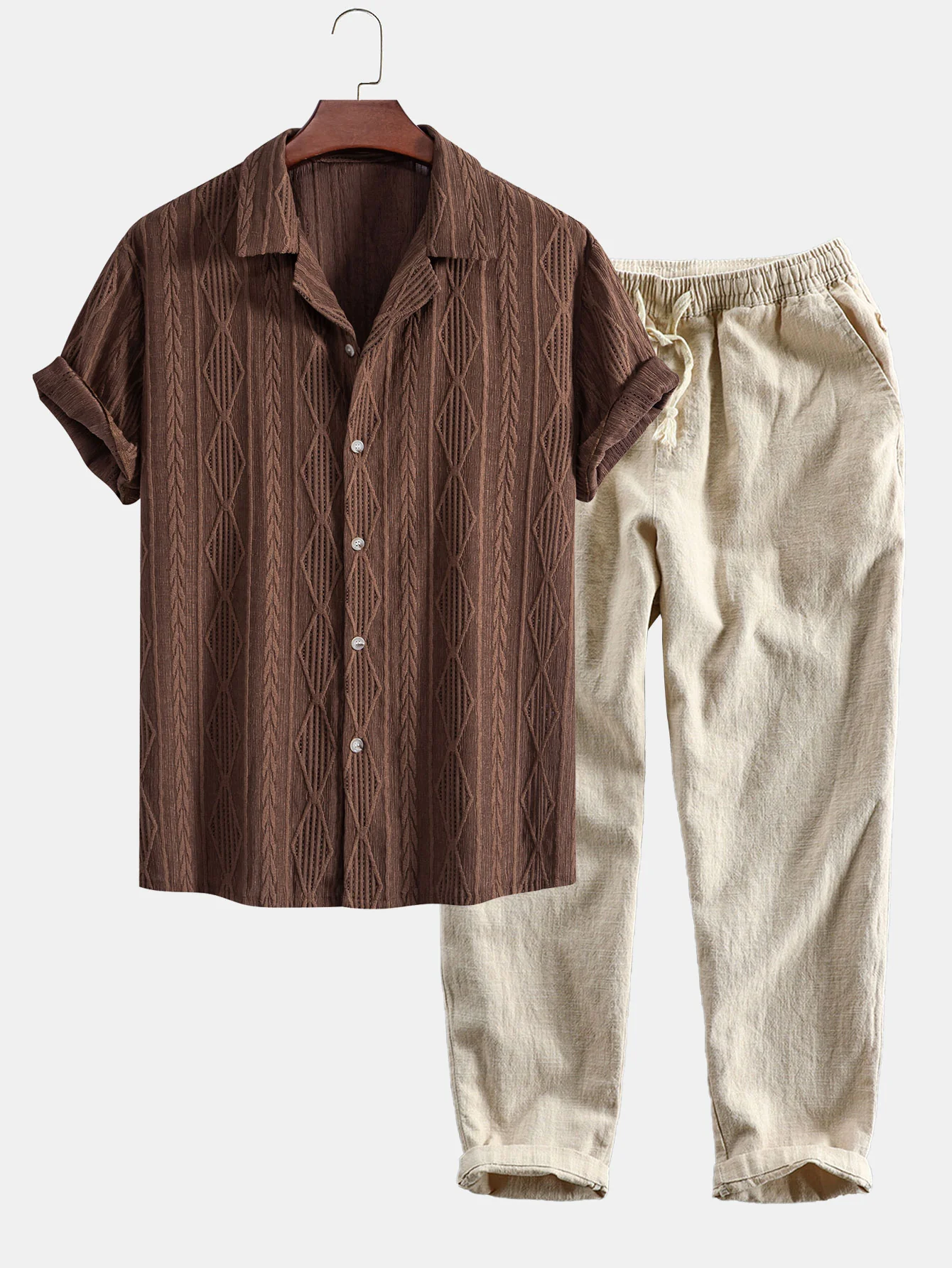 Geometrisches Jacquard-Cuban-Shirt & Leinen-Baumwoll-Mix Cropped-Hosen - Image 2