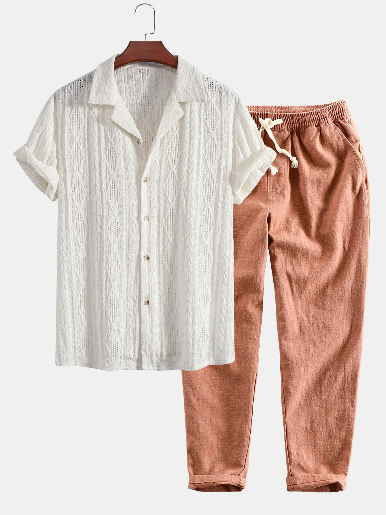 Geometrisches Jacquard-Cuban-Shirt & Leinen-Baumwoll-Mix Cropped-Hosen - Image 4