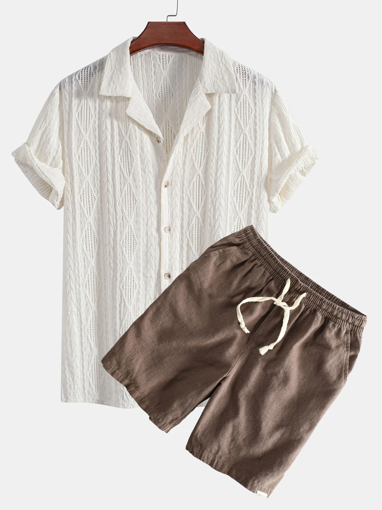Geometrisches Jacquard-Cuban-Shirt & Leinen-Baumwoll-Mix-Shorts - Image 2