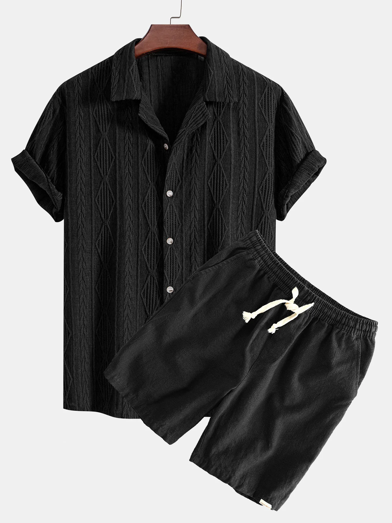 Geometrisches Jacquard-Cuban-Shirt & Leinen-Baumwoll-Mix-Shorts - Image 3