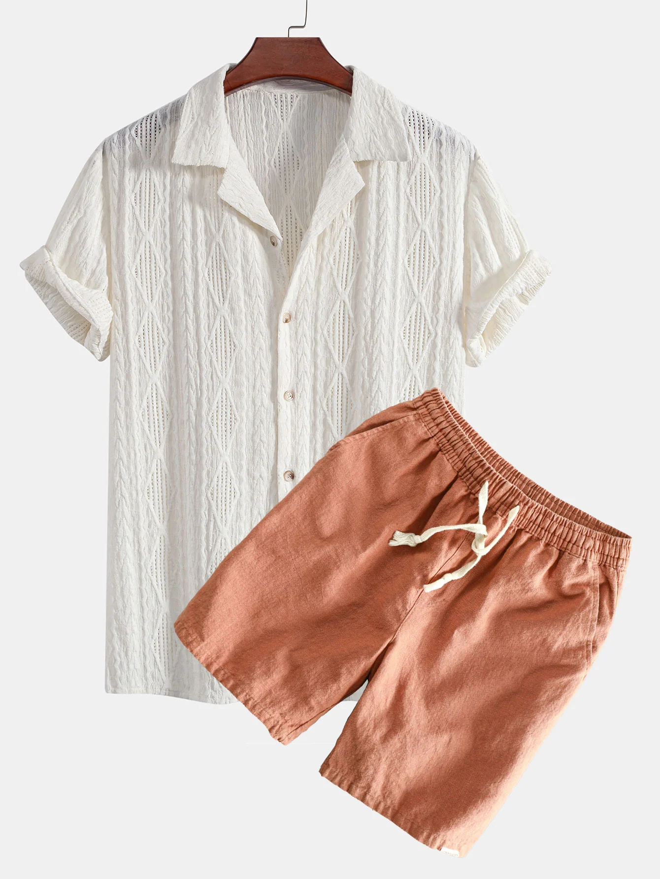 Geometrisches Jacquard-Cuban-Shirt & Leinen-Baumwoll-Mix-Shorts - Image 4