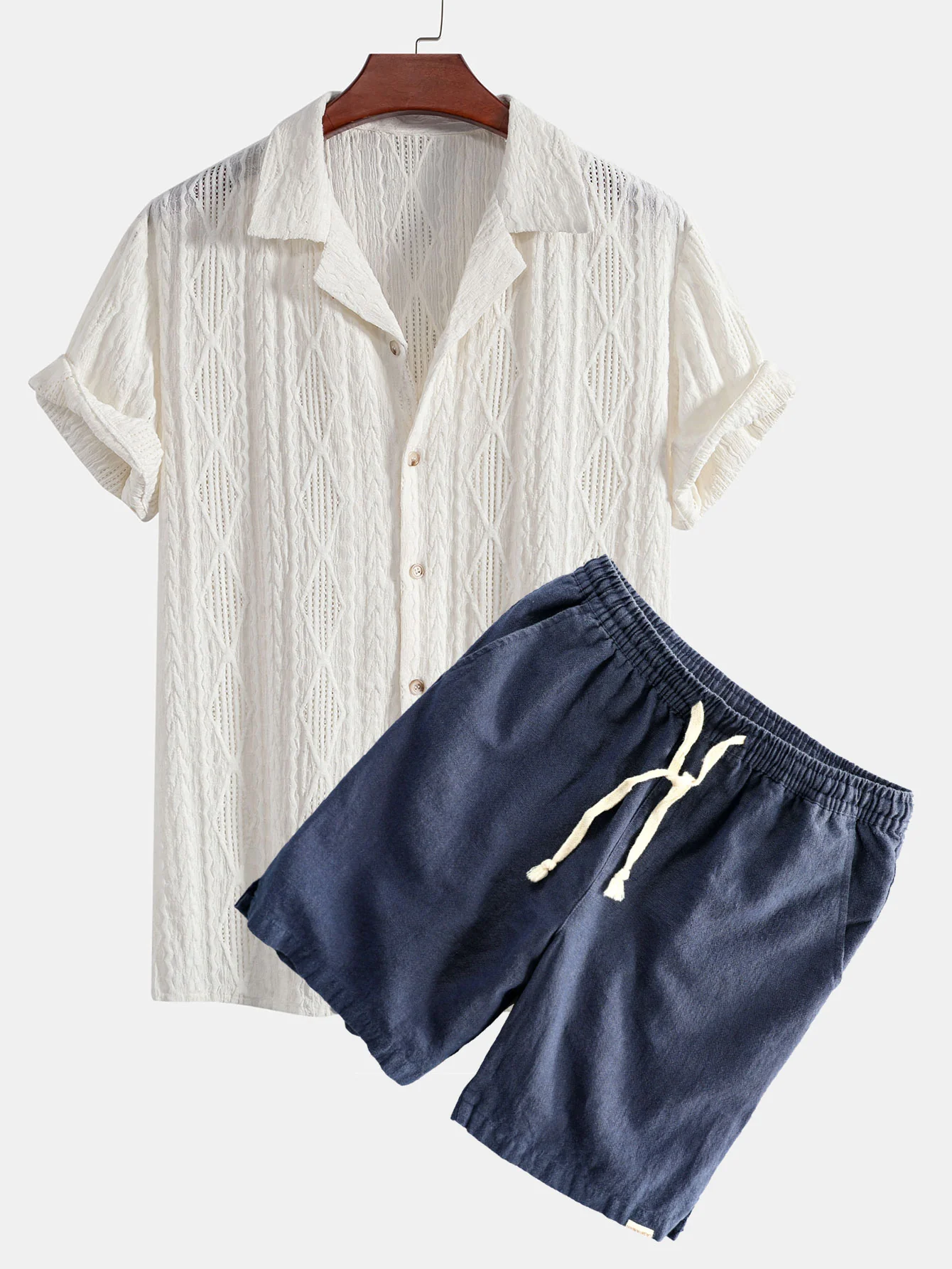 Geometrisches Jacquard-Cuban-Shirt & Leinen-Baumwoll-Mix-Shorts - Image 5