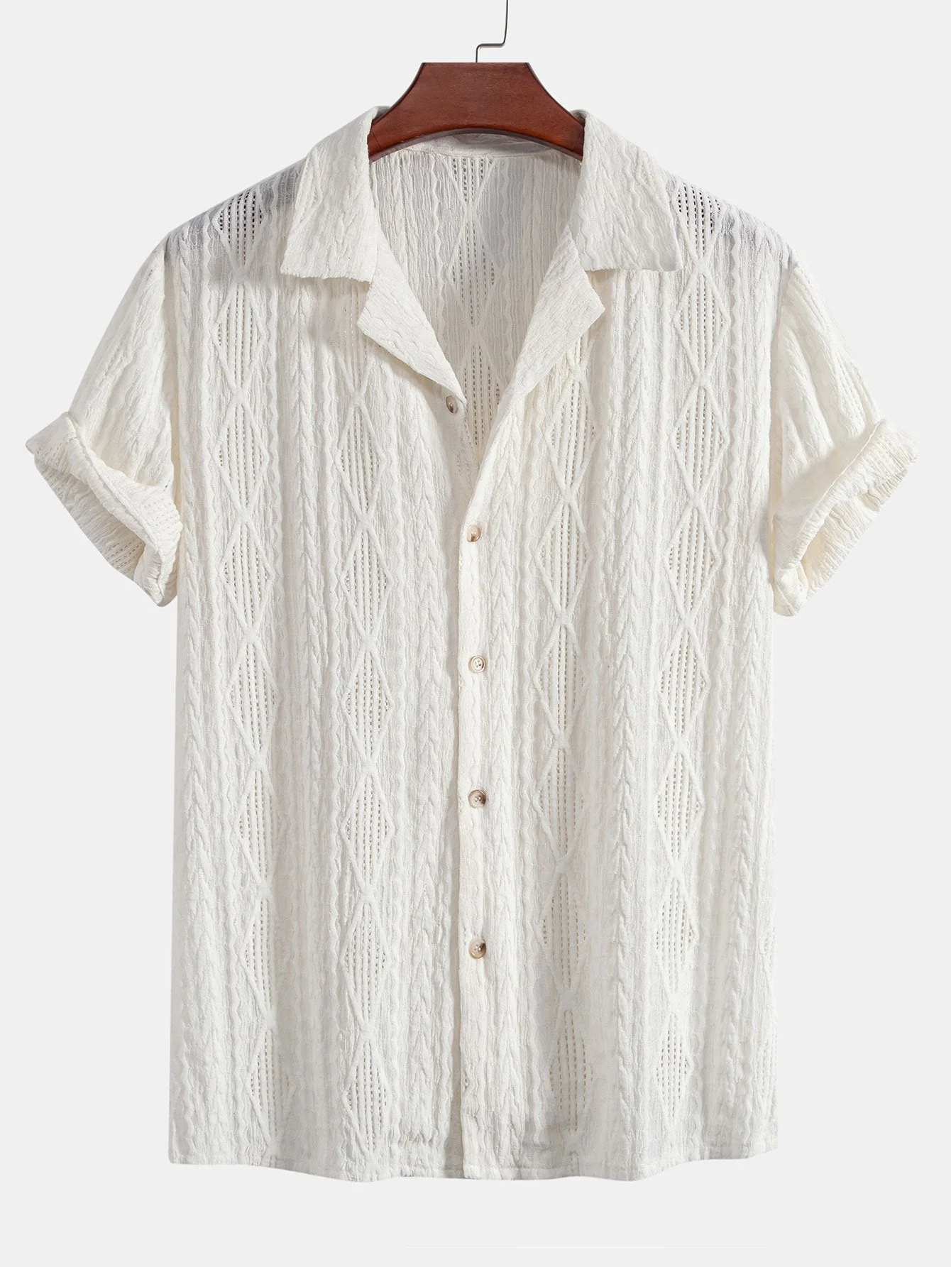 Geometrisches Jacquard-Cuban-Shirt & Leinen-Baumwoll-Mix-Shorts - Image 7