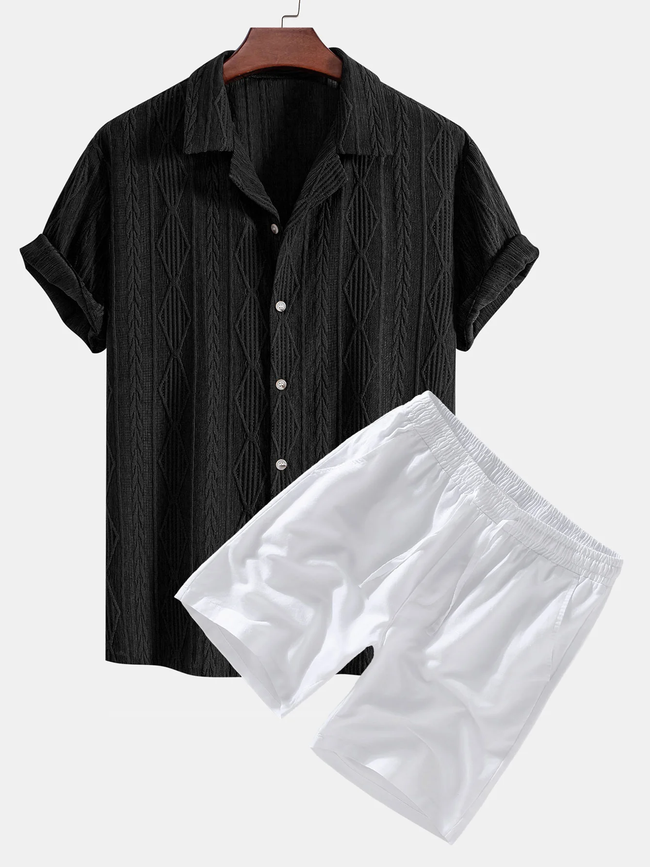 Geometrisches Jacquard-Cuban-Shirt & Leinen-Drawstring-Shorts - Image 4