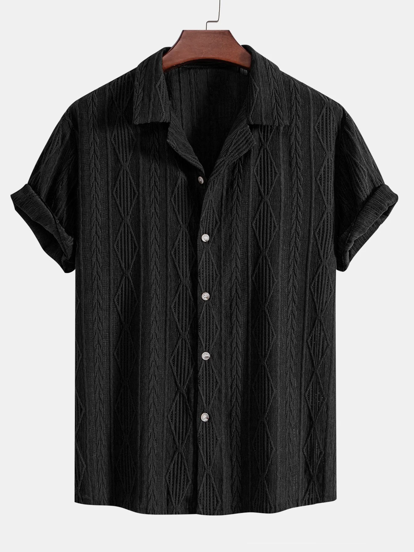 Geometrisches Jacquard-Cuban-Shirt & Texturierte Shorts mit Futter - Image 14