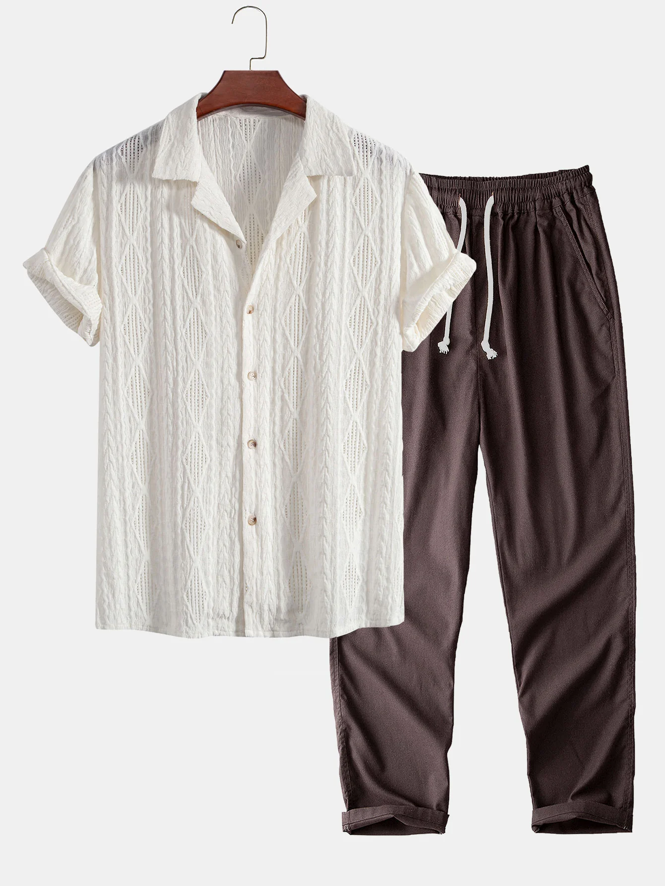 Geometrisches Jacquard-Cuban-Shirt & gerade Leinenhose - Image 4