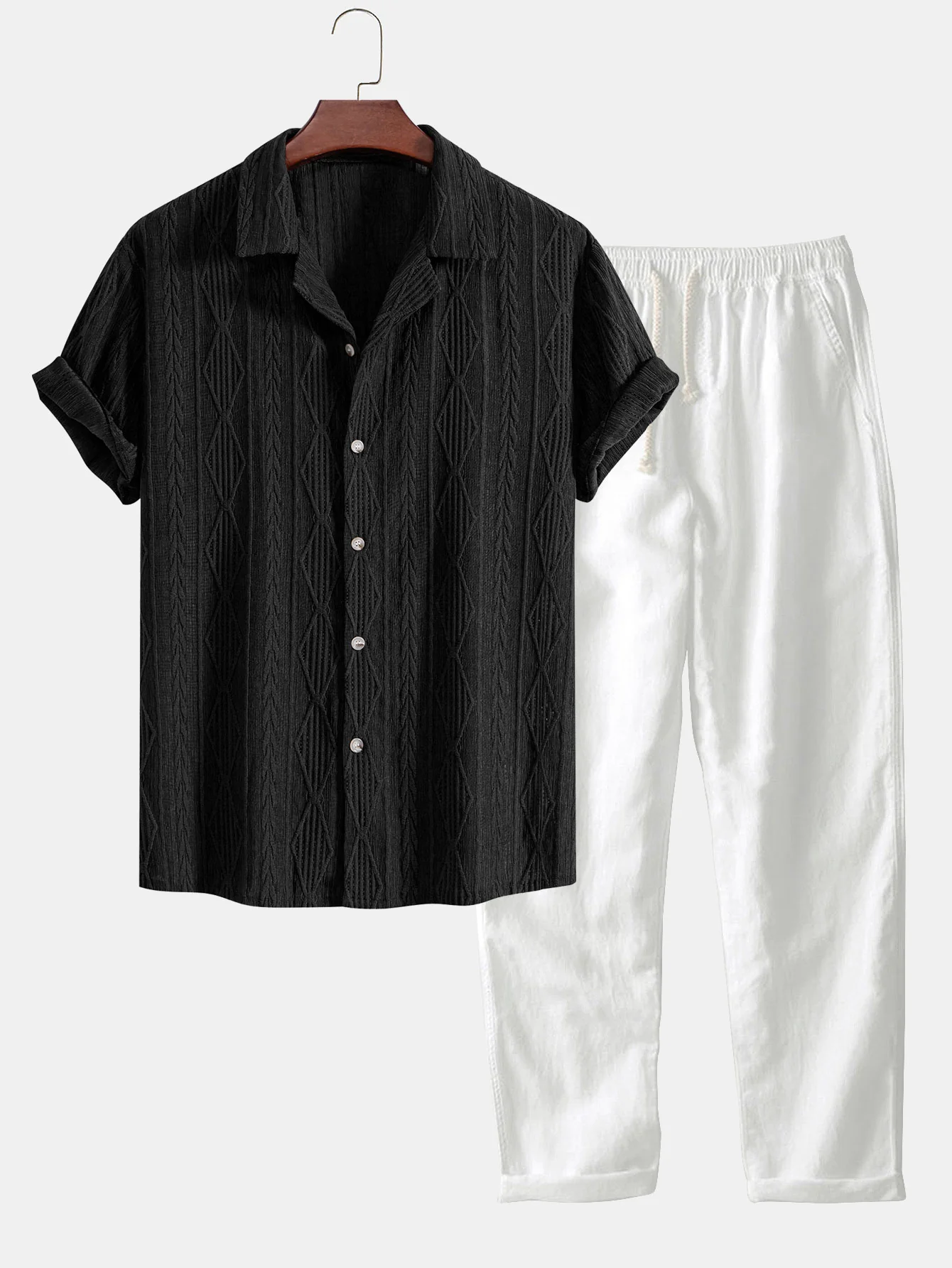 Geometrisches Jacquard-Cuban-Shirt & gerade Leinenhose - Image 5