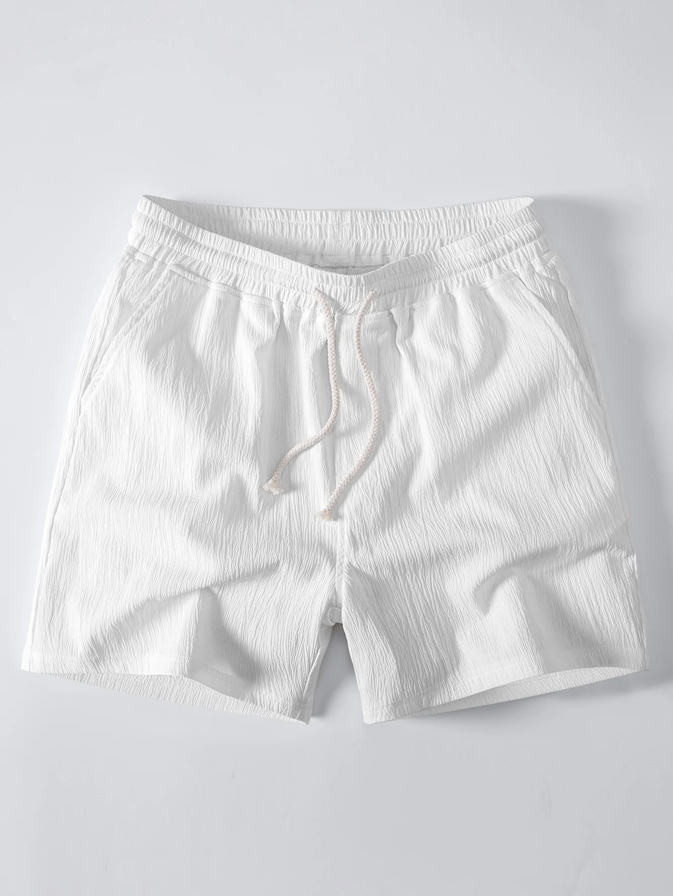 Stripe Linen Look Button Up Shirt & Crinkle Textured Drawstring 5" Shorts - Image 7