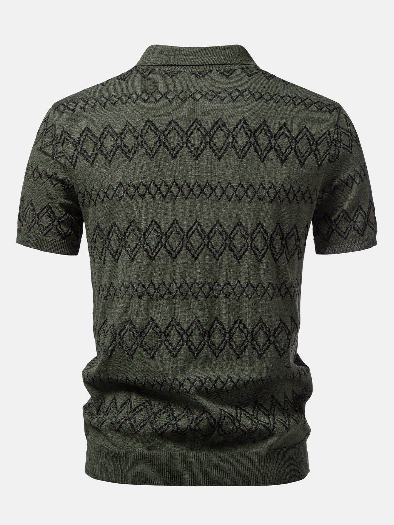 Geometric Jacquard Johnny Collar Polo - Image 2