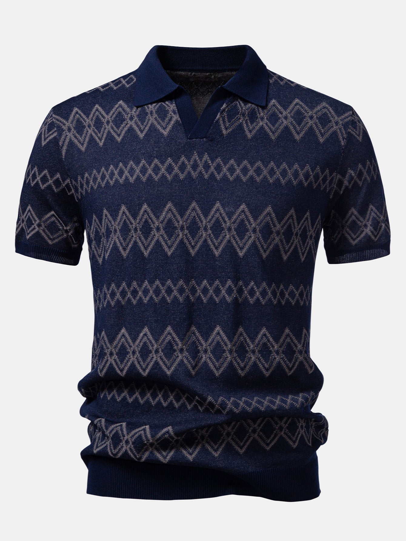 Geometric Jacquard Johnny Collar Polo - Image 3