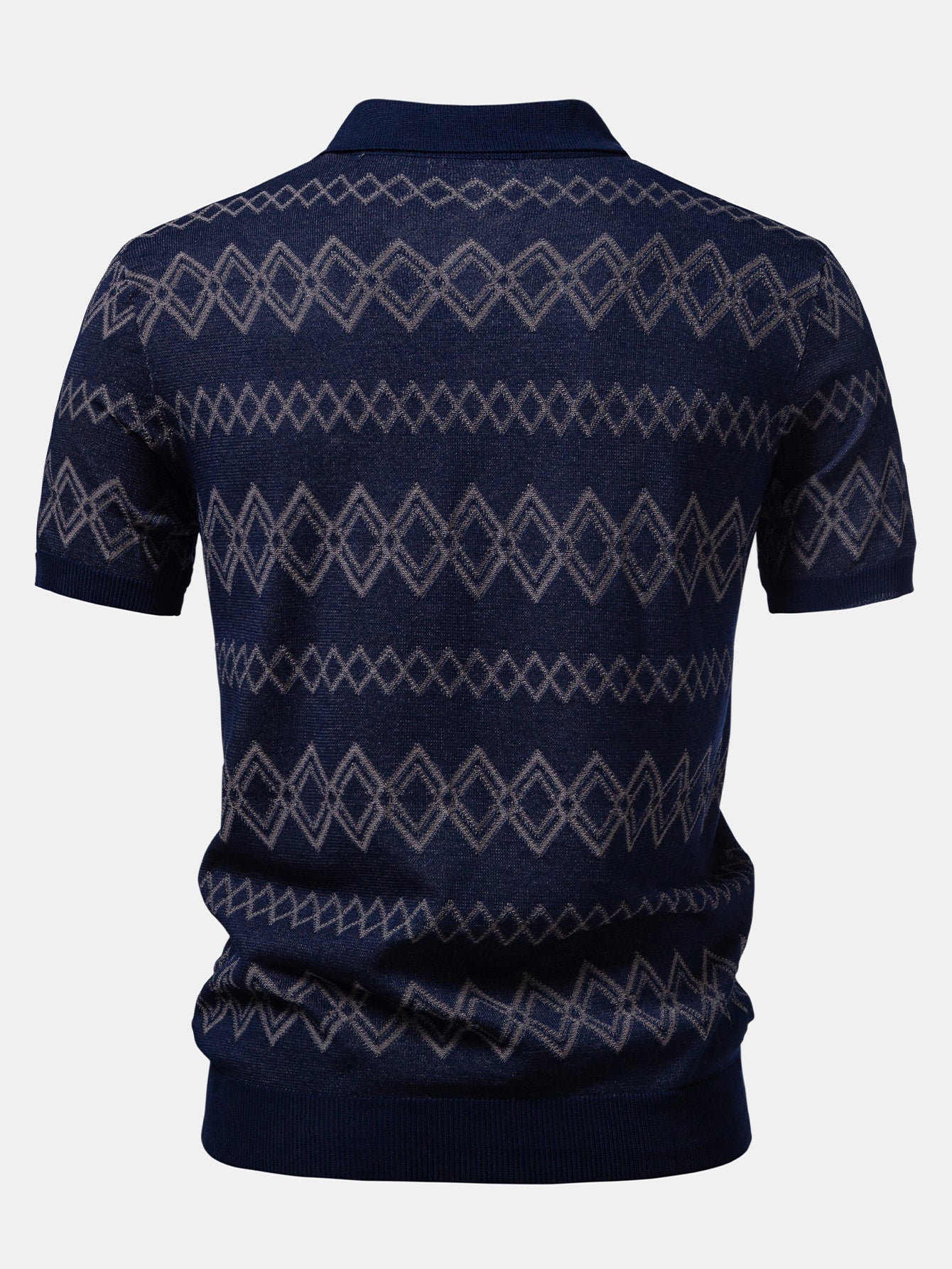 Geometric Jacquard Johnny Collar Polo - Image 4