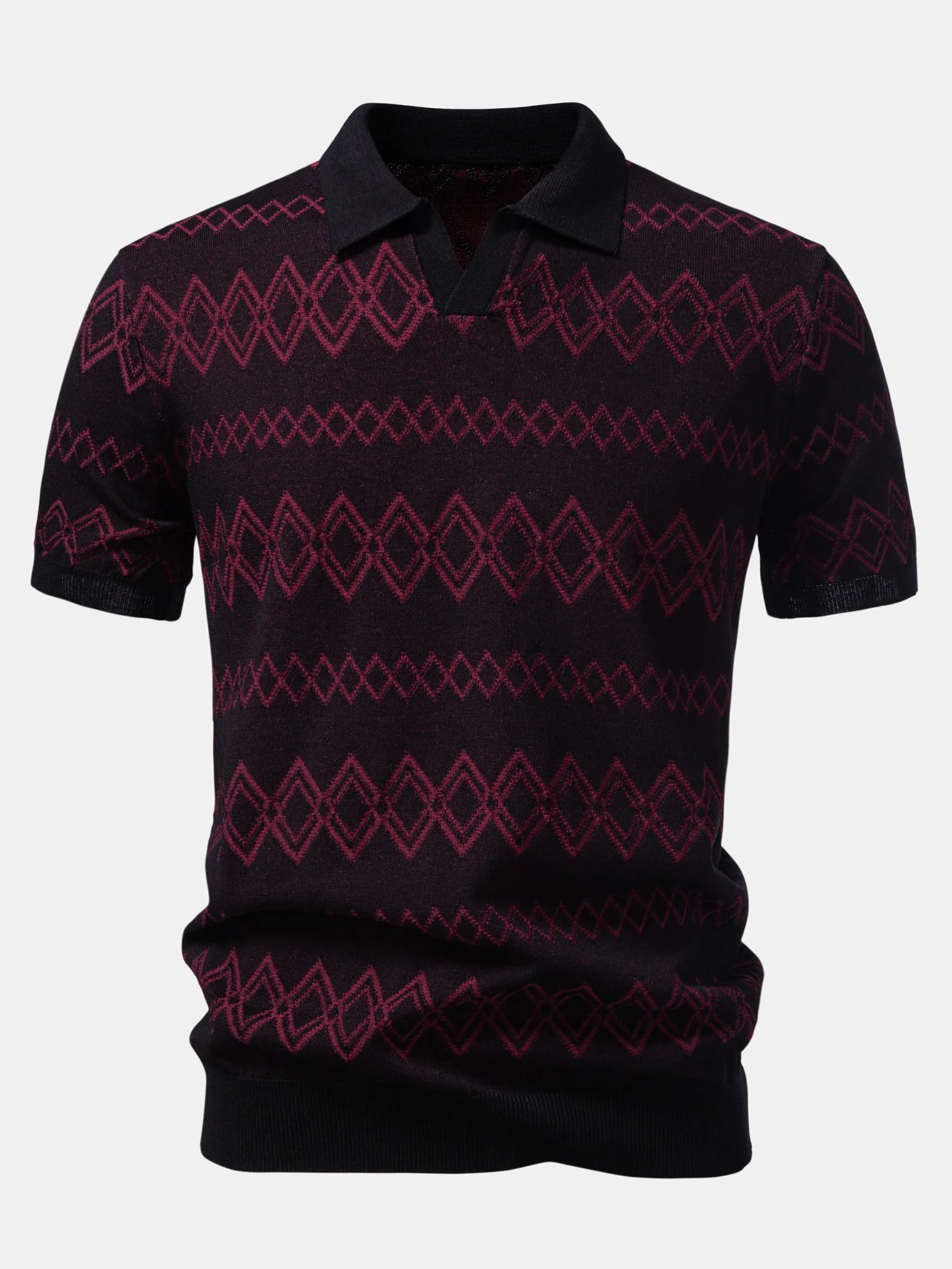 Geometric Jacquard Johnny Collar Polo - Image 5