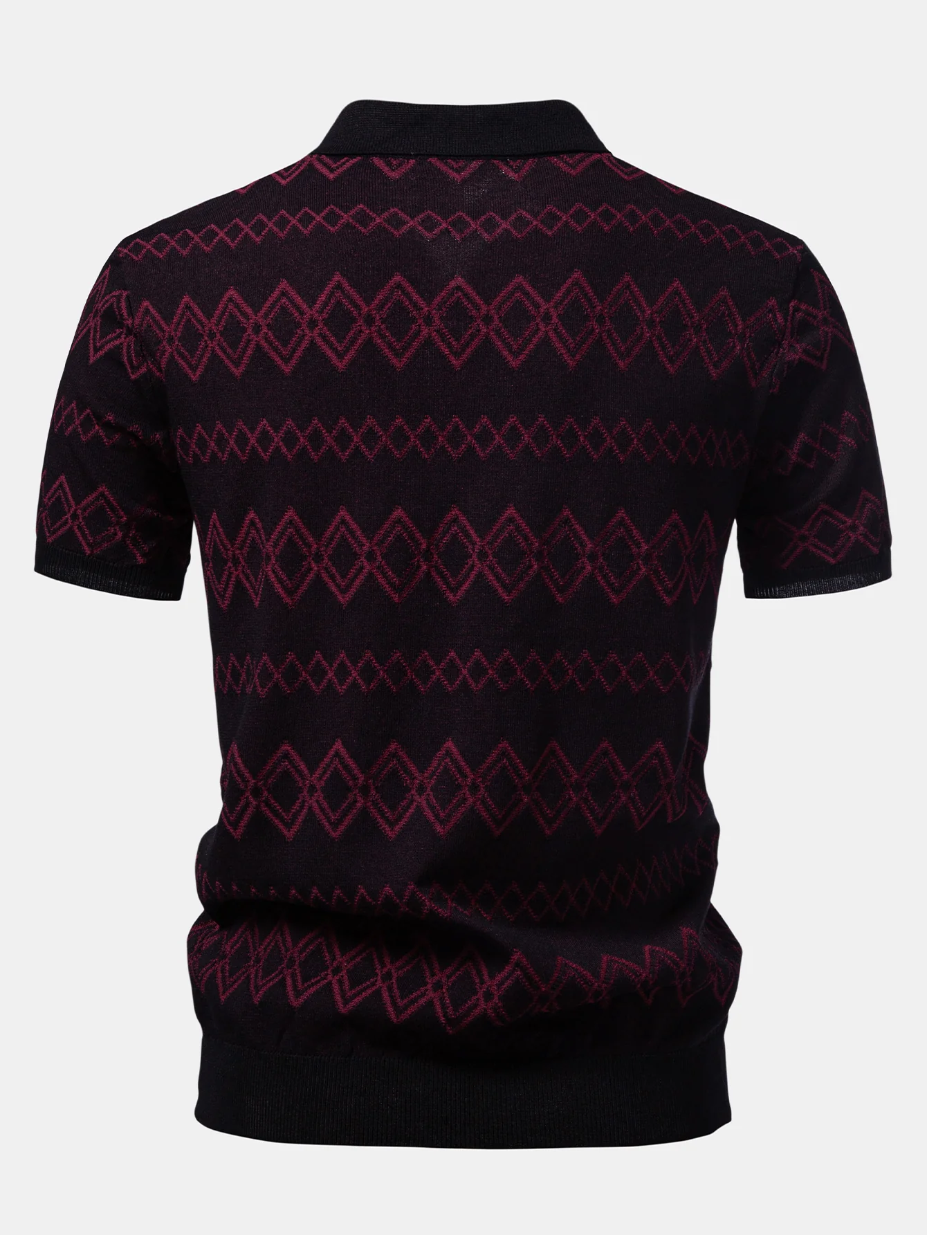 Geometric Jacquard Johnny Collar Polo - Image 6